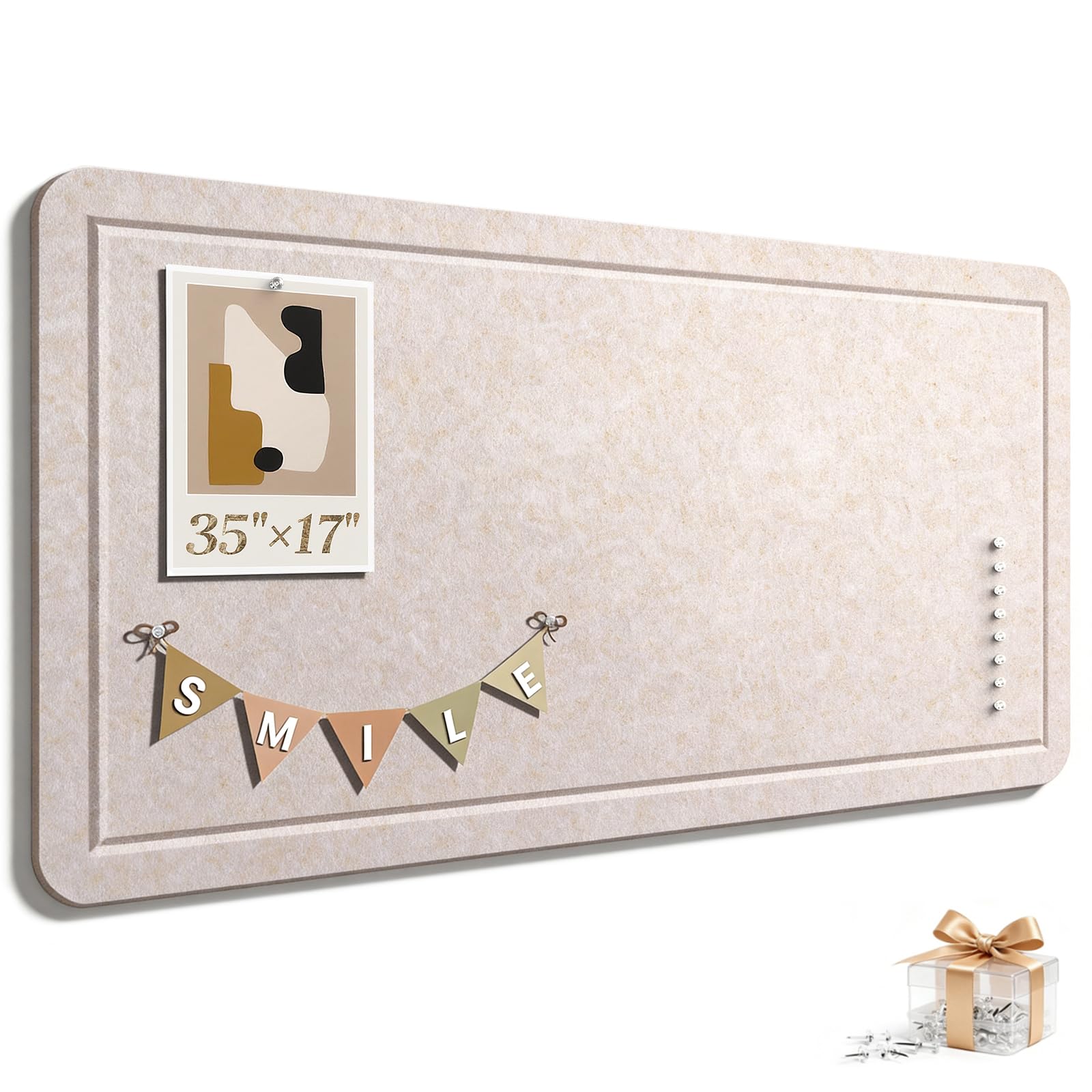 Subeauty Large Bulletin Board 89 x 43 cm, Felt Cork Board with 40 Push Pins, Felt Folding Board for Advertisements and Photos, with Self-adhesive Tape for Office, Home and School โ image 1