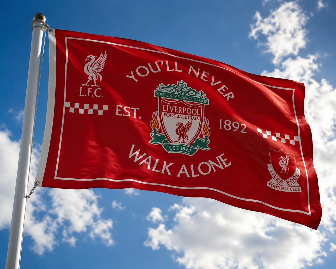 FC Liverpool You'll Never Walk Alone Flag Banner 3x5 feet Soccer Indoor Outdoor Football Flag Soccer 2 Grommets Included