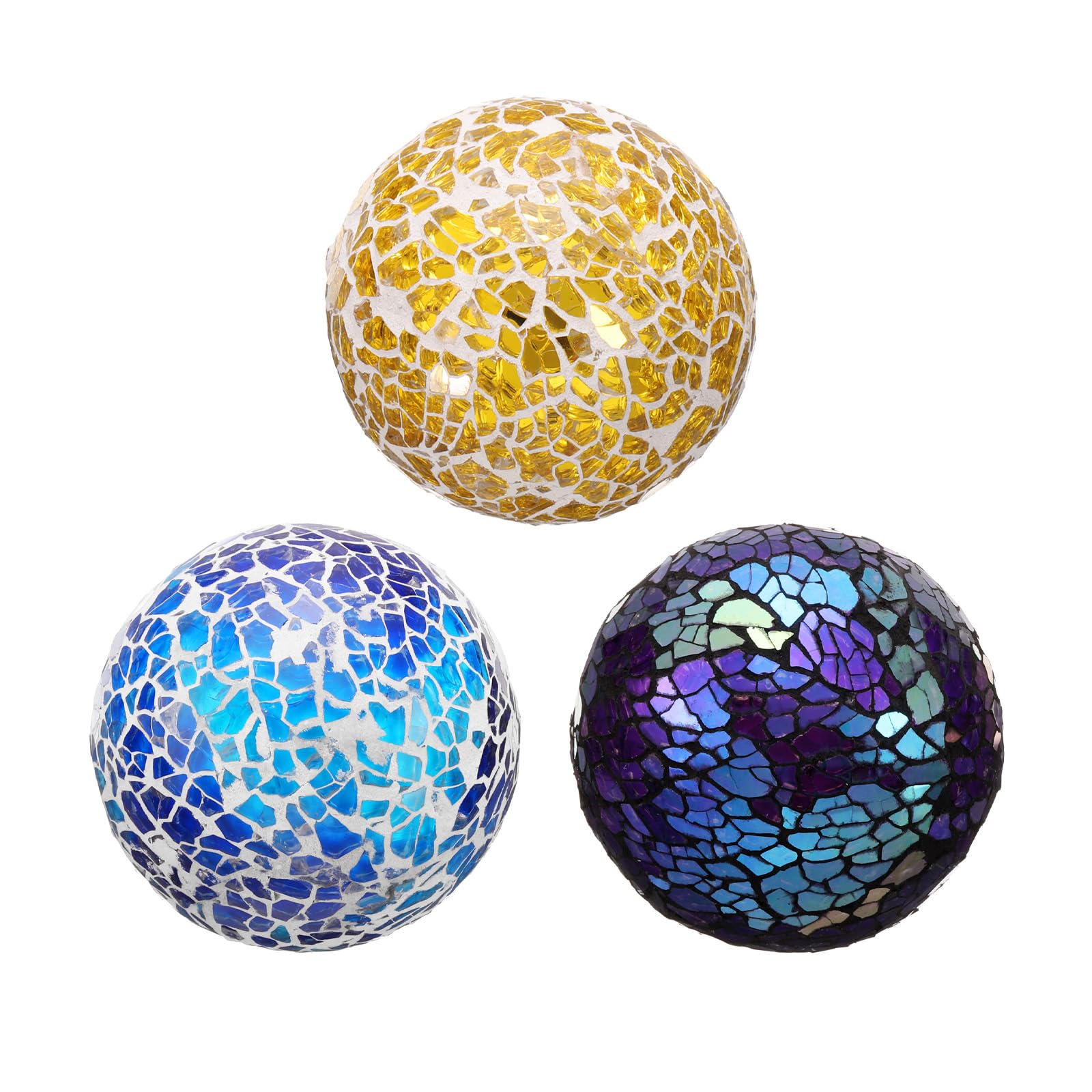 Esferas de centro de mesa en mosaico de vidrio azul y dorado para jarrones de salón