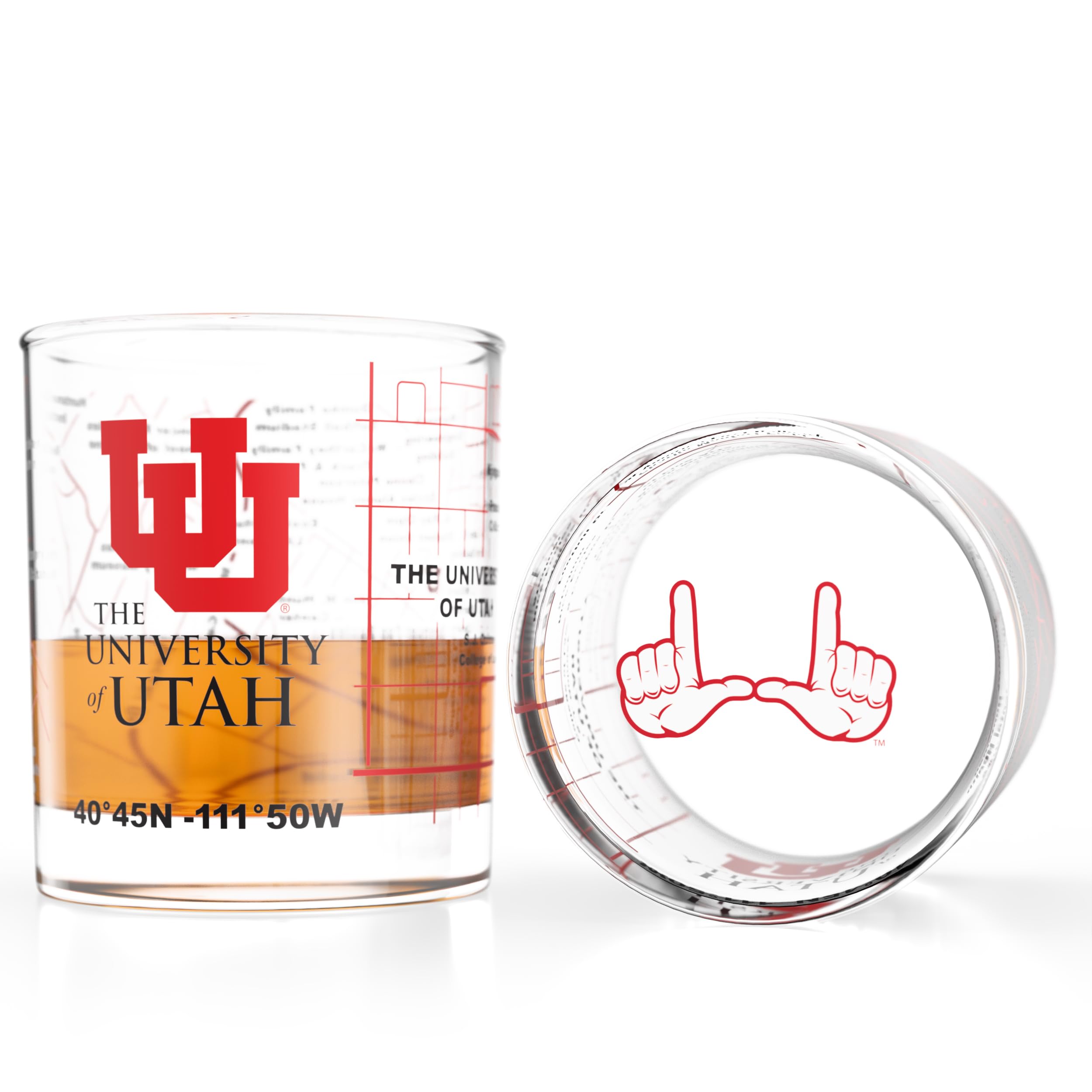 Greenline Goods University of Utah Utes Whiskey Glasses Set of 2, 10 oz Rocks Glasses with Full-Color Logo &amp; Campus Map – Officially Licensed Bourbon Glass Gift for Alumni &amp; Fans