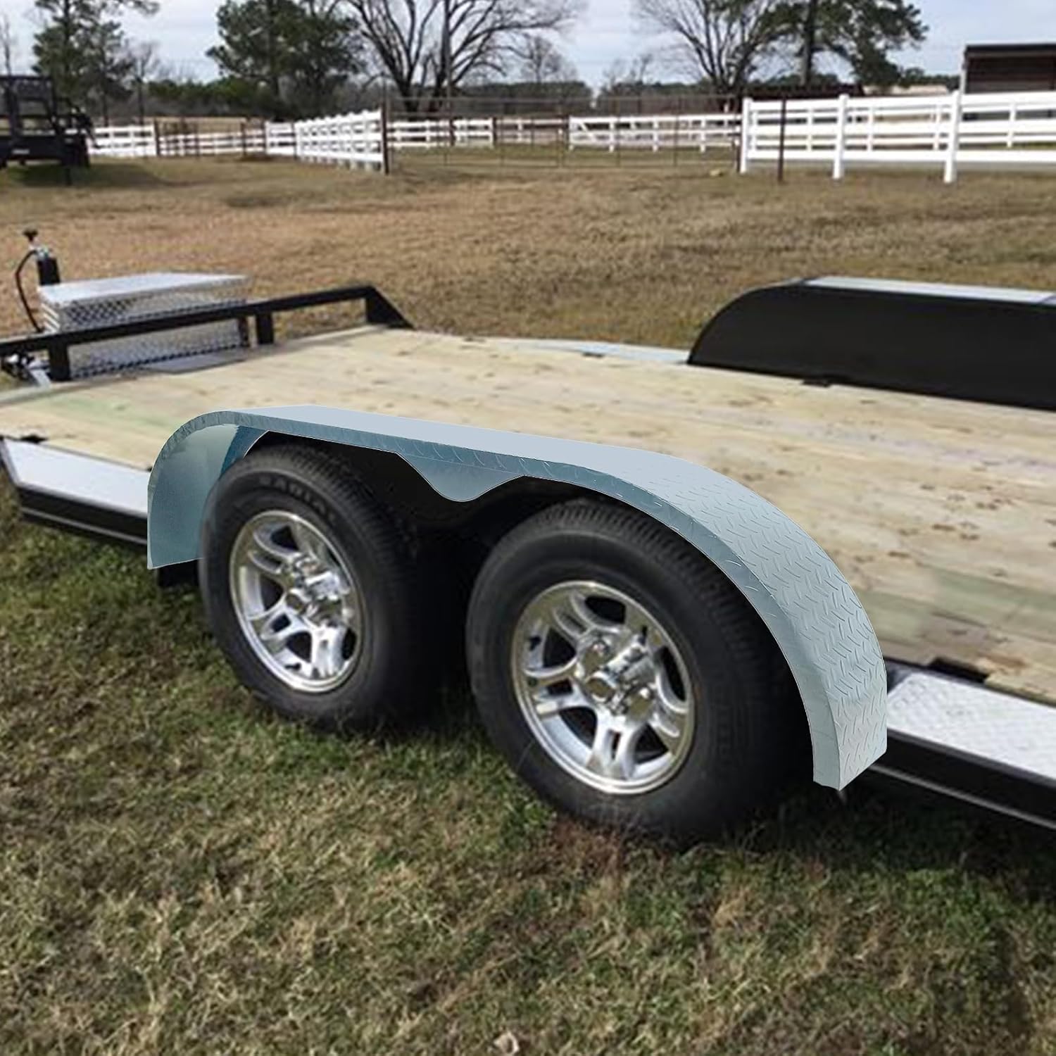 2Pcs Gray Tandem Trailer Fender, 66" x 9.1" x 20" Trailer Fenders Compatible with 13-15 Inch Wheels, Heavy Duty Steel Double Axle Trailer Fenders