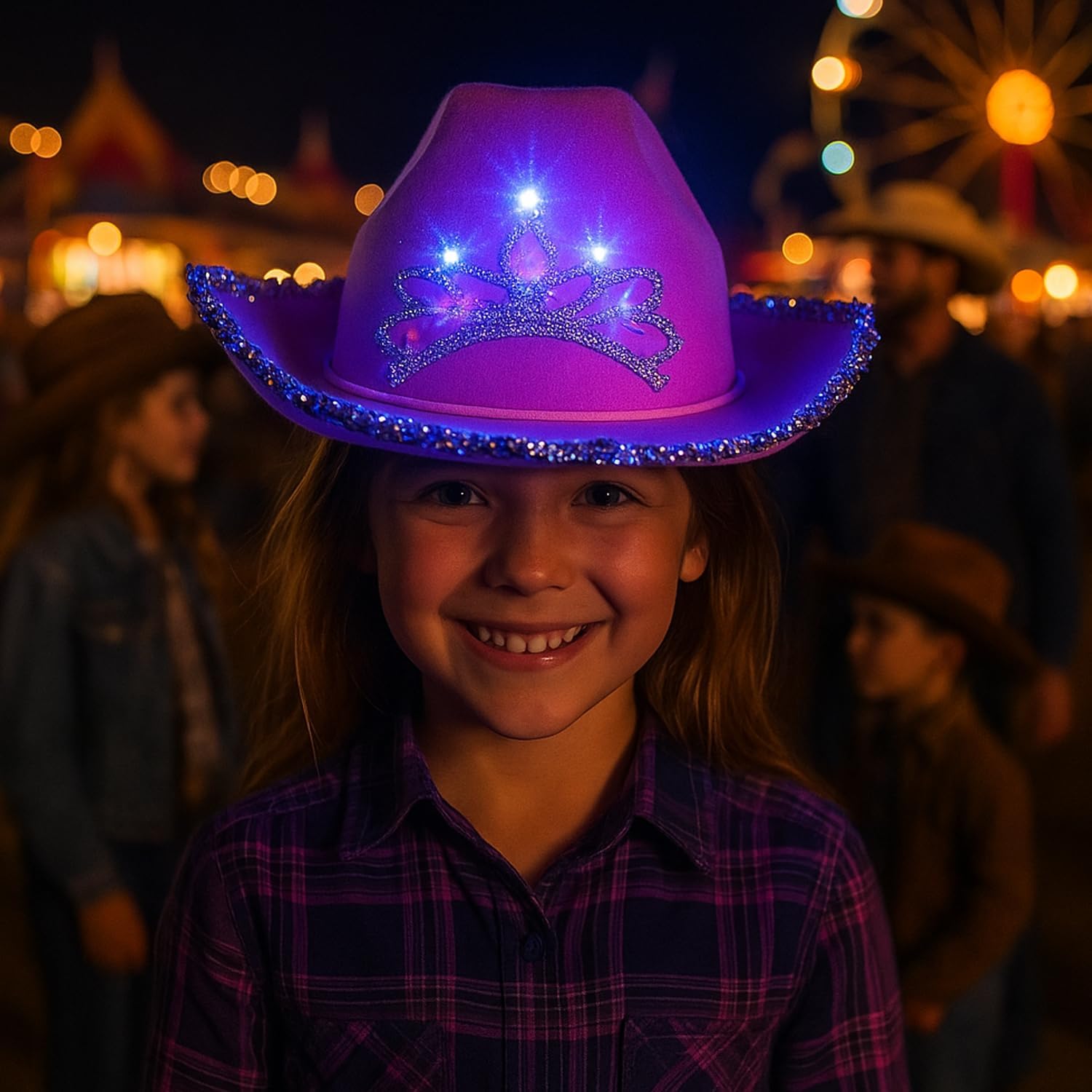 GiftExpress CHILD LED Blinking Pink Tiara Cowgirl hat Light Up Cowboy Hat - CHILD SIZE - Image 5