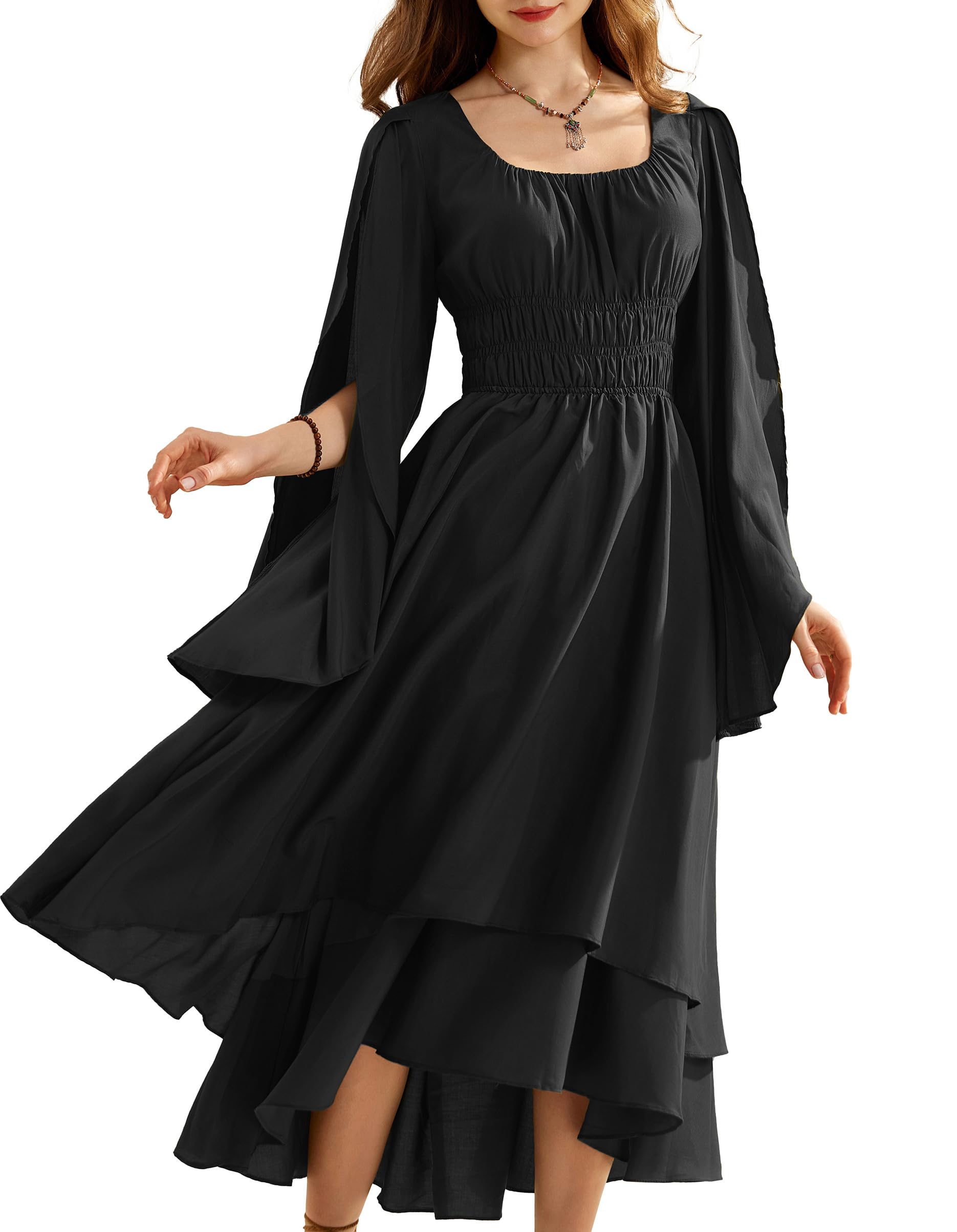 SCARLET DARKNESS Damen Renaissance Corsagenkleid Mittelalter High Low Lange Swing-Kleid