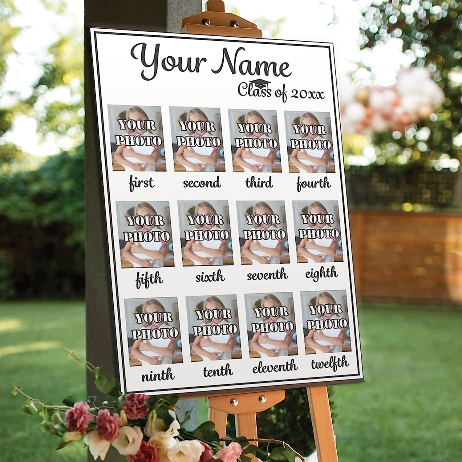 Custom Congratulations Graduation Photo Welcome Sign, 24x36 Inches, Through the Years School Photo Collage PVC Sign, 1st-12th School Picture Display Waterproof Graduation Party Decorations
