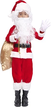 OVOV 9 Pcs Kids Santa Costume Santa Suit for Halloween Cosplay