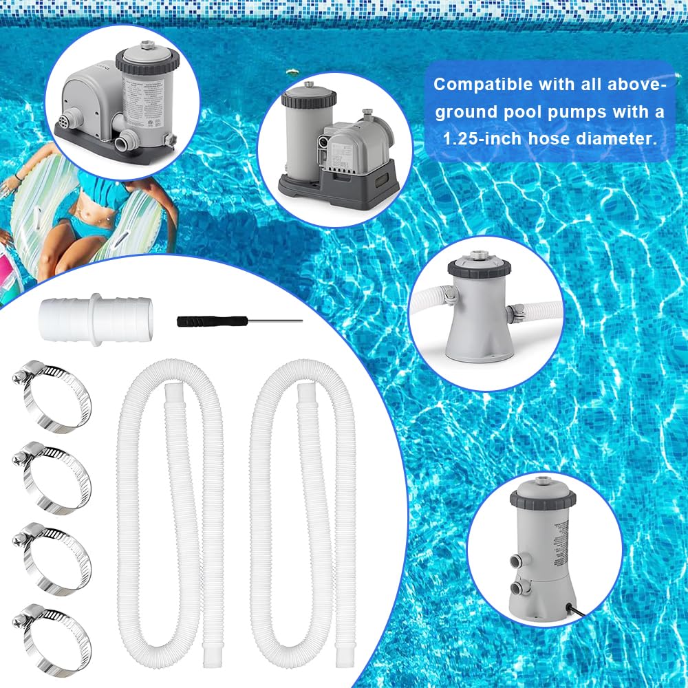 Manguera Piscina 32mm, 2 Piezas Mangueras de Piscina de 32 mm con 4 Clips de Seguridad y 1 Conector de Manguera, 150 cm Manguera de Piscina 32mm, Tubo Piscina para Bomba de Filtro