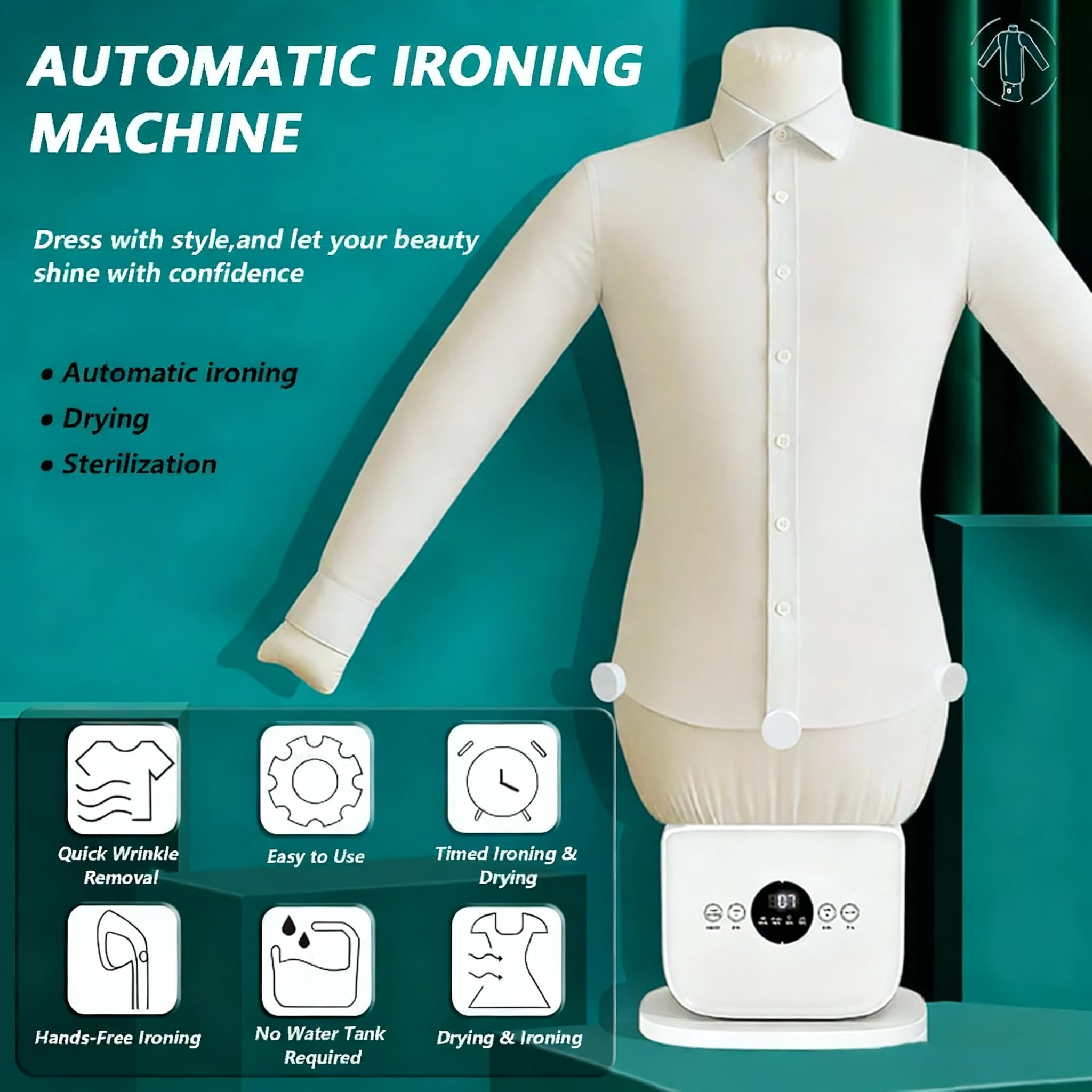 Macchina da stiro automatica, asciugatore ad aria calda e ferro da stiro per camicie e pantaloni, camicia gonfiabile, rimozione rapida delle pieghe senza punti ciechi Asciugatura (Opzione) (Opzio