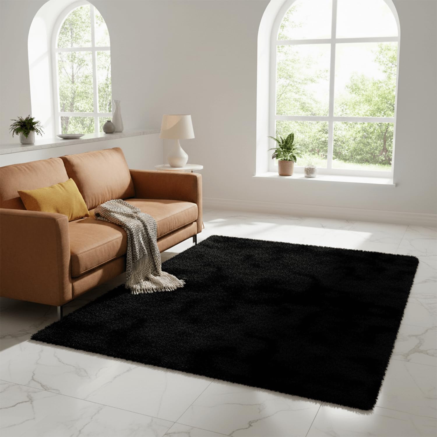 Rugs Inn Dual Tone Shaggy Doormat - Non-Slip Doormat, Suitable for Indoor/Outdoor Use, Heavy Duty Dirt Trapper and Water Absorbent (Black, 50x80)