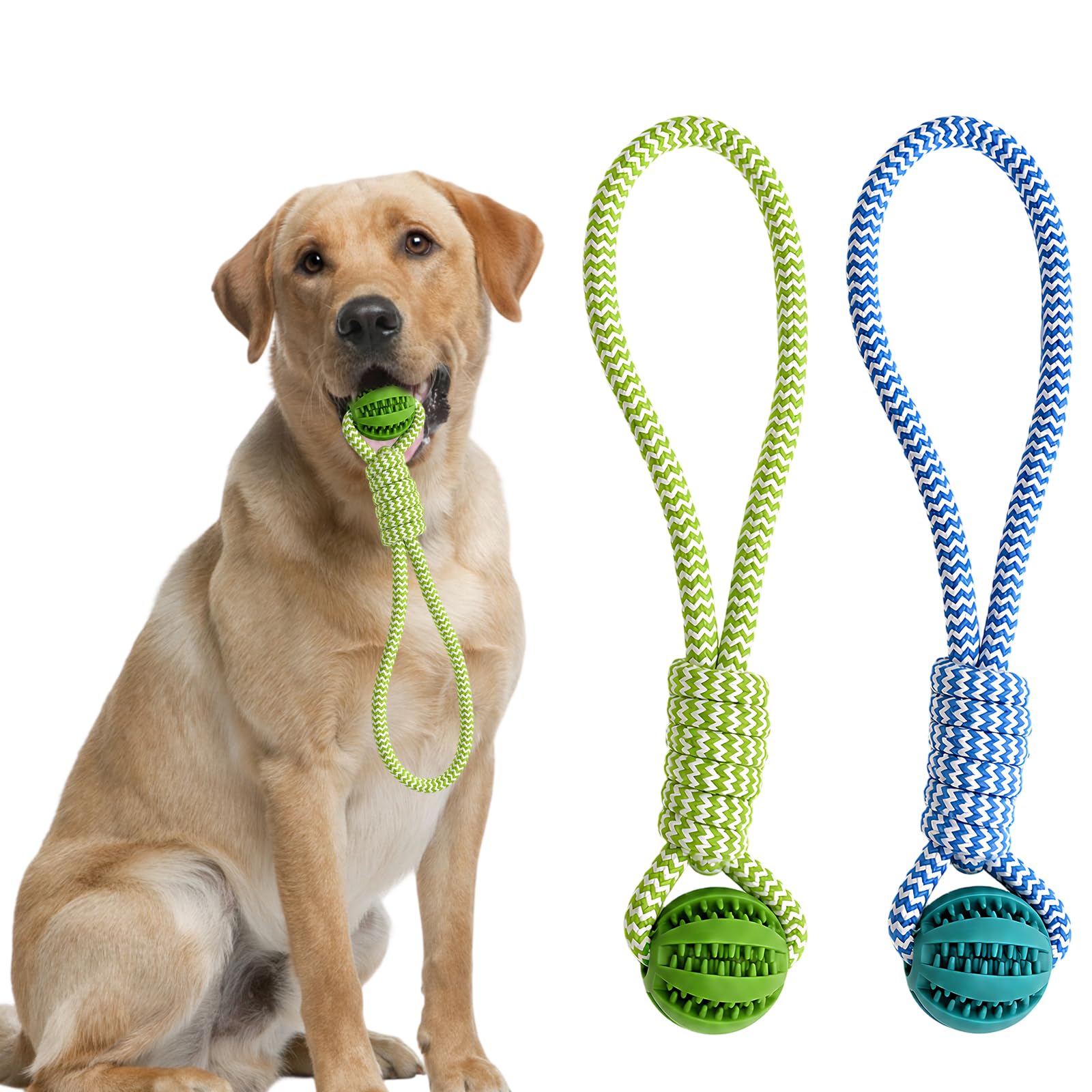 2Pcs Dog Rope, Heavy Duty Interactive Dog Rope for Large Dogs for Tug of War Fetch Training Outdoor Indoor Play Strong Chewing Resistant for Active Dogs Blue Green