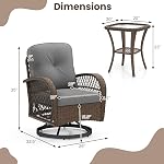 ORALNER 3 Piégeant de pièces 360° Set de rocker pivotant Meubles, Chaises à bascule avec coussins, Table à café en verre trempé, Kit de bistro en rotin extérieur pour terrasse de porch avant balcon (Gray)