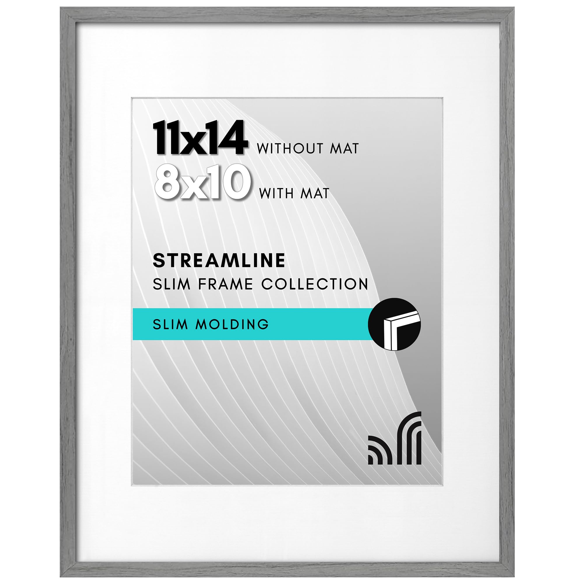 Americanflat All Grey Picture Frame 11X14 With Shatter-Resistant Glass - 8X10 Or 11X14 Display - Streamline Collection - Thin Wall Frame - Grey