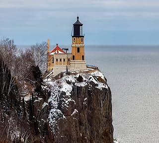 Diamond Painting Lighthouse National Historic Landmark Split Rock Lighthouse and Fog Horn House During Winte for Adult Painting Kits Diamond Art Perfect for Home Wall Decor 12"x16"