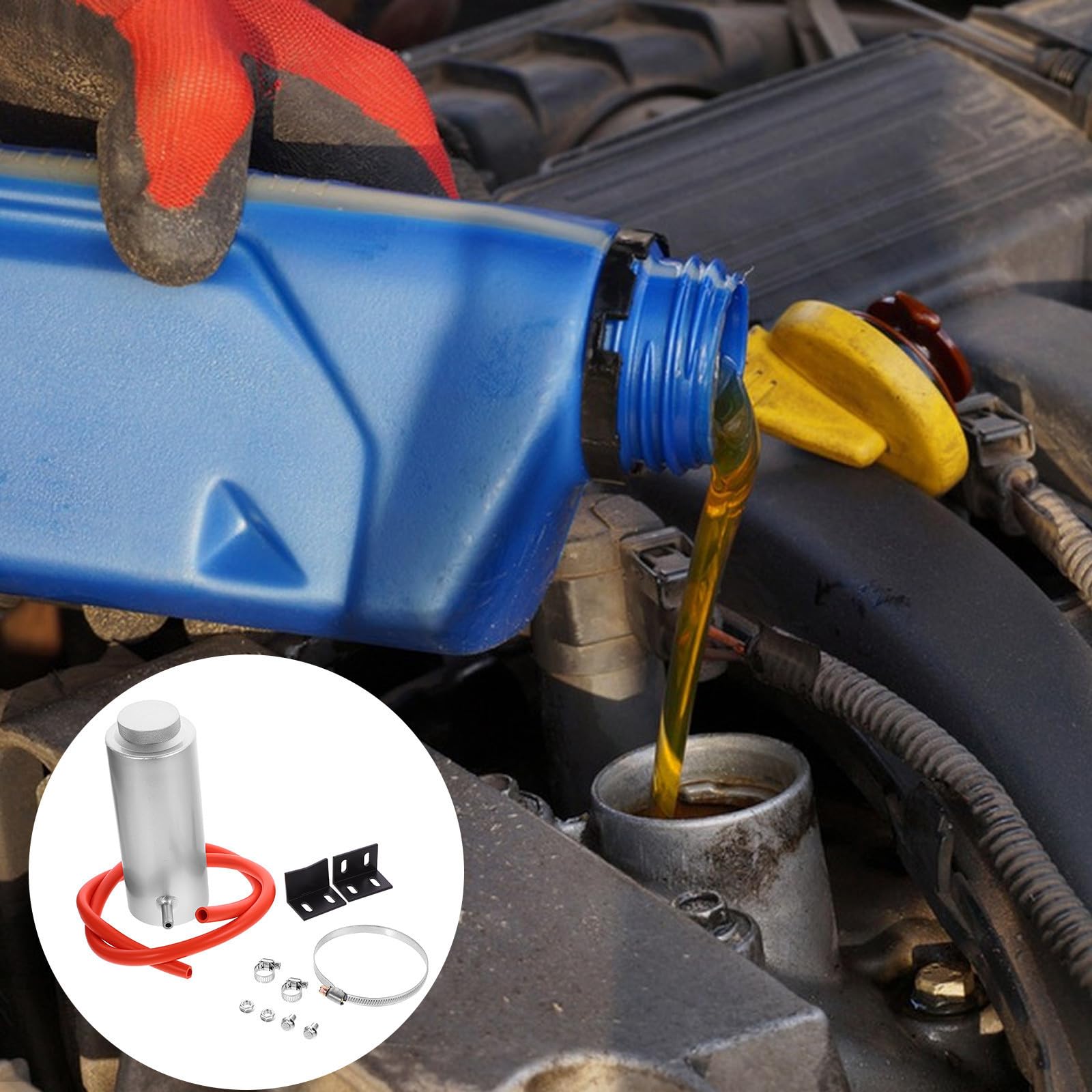 Outanaya Kit de Réservoir D'appoint pour Liquide de Refroidissement Voiture 800ml en Alliage D'aluminium Vase D'expansion et Trop-plein pour Radiateur Automobile