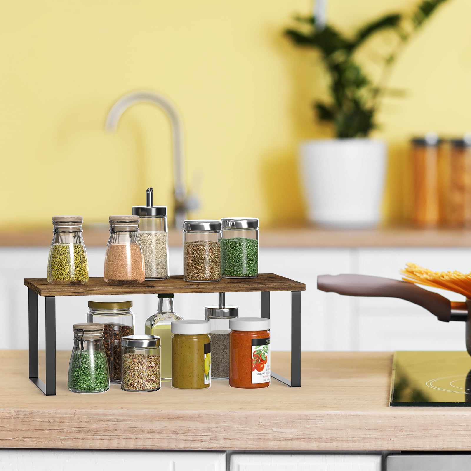 CADUKE Set di 4 organizer da cucina, portaspezie espandibile con telaio in metallo, per cucina, dispensa, bagno