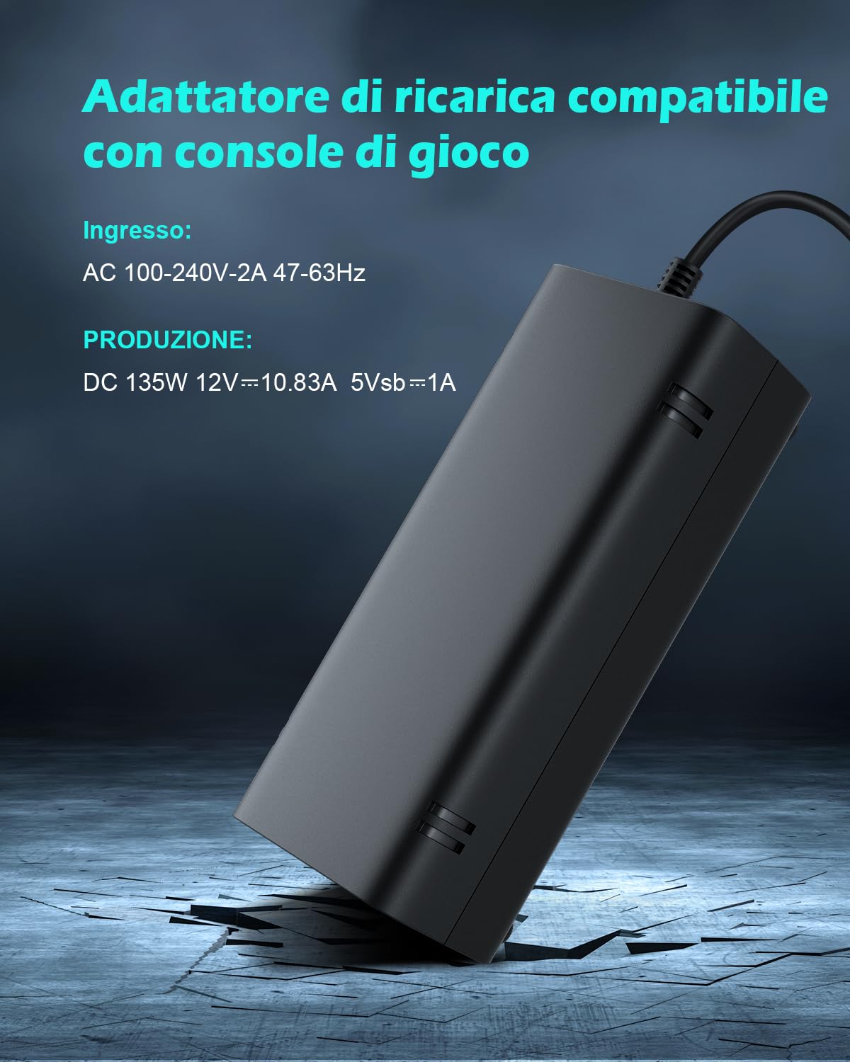 Alimentatore per Xbox 360 Slim, Alimentatore Console Xbox 360 Slim Caricatore, con cavo di ricarica europeo