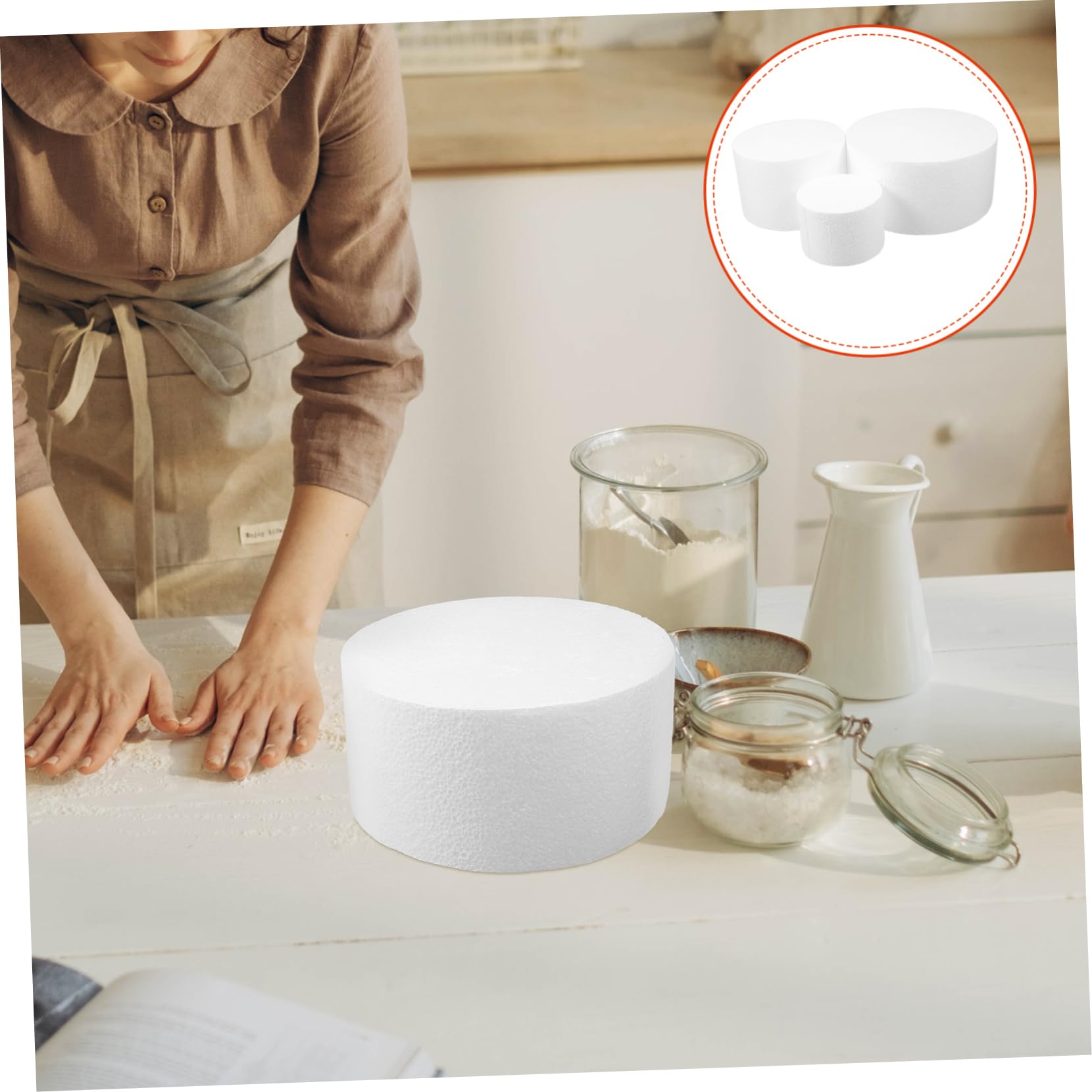 IMIKEYA 2 Ensembles Modèle De Gâteau En Mousse Moule À Cake Rond Mannequins De Gâteaux Ronds Gâteau Rond En Mousse Éponge Artisanale Faux Gâteau De Mariage Blanche 3 Pièces * 2