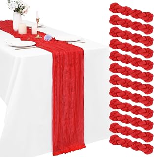 YMHPRIDE 12 Pack Red Cheesecloth Table Runner 17x108in Gauze Table Runners