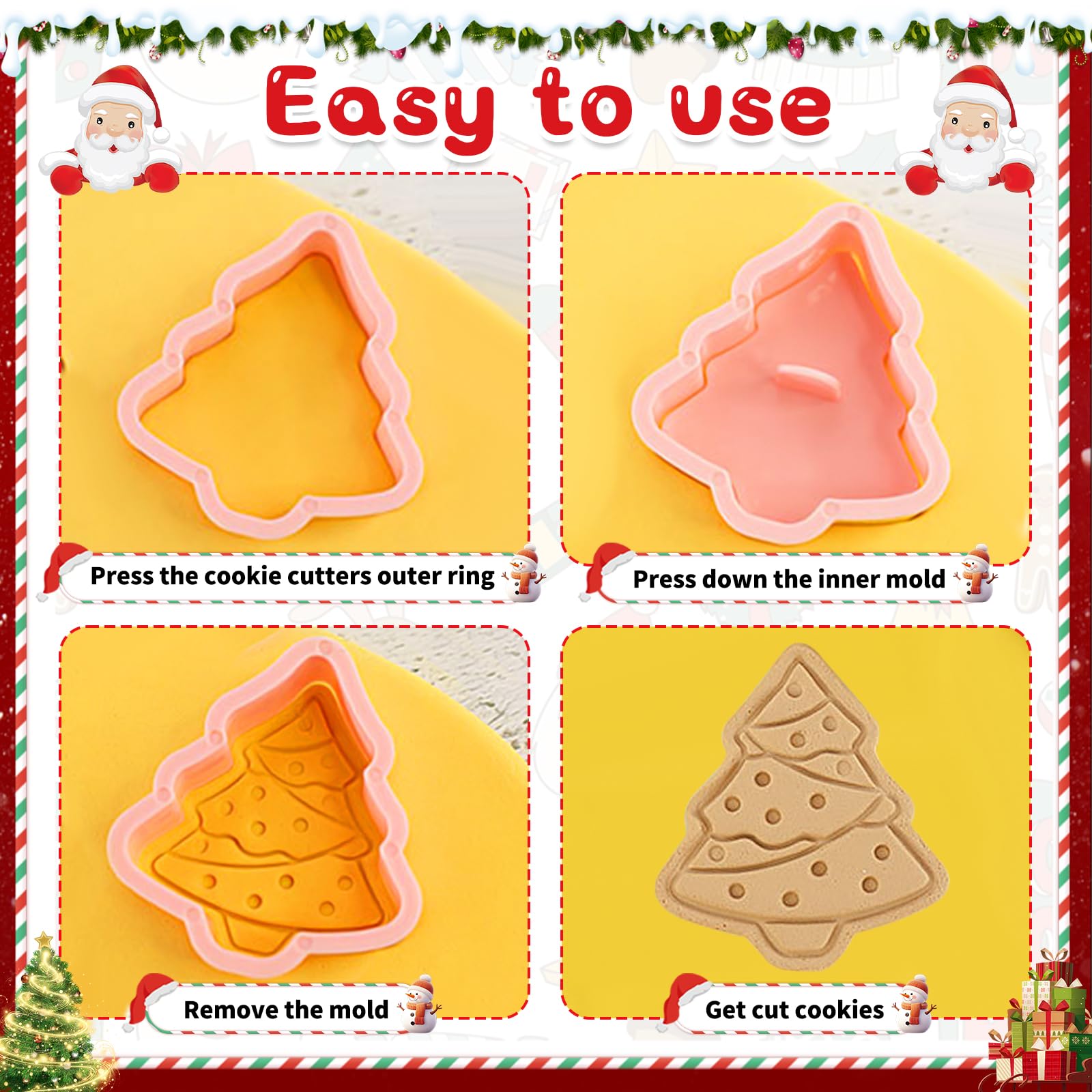 BITOYO Formine per Biscotti Natale, 3D Pressable Formine per Biscotti, 8 pezzi Stampini Biscotti Natale, Gingerbread Man, Fiocco di neve, Per Biscotti Natalizi, Decorare Biscotto Dolci Torta