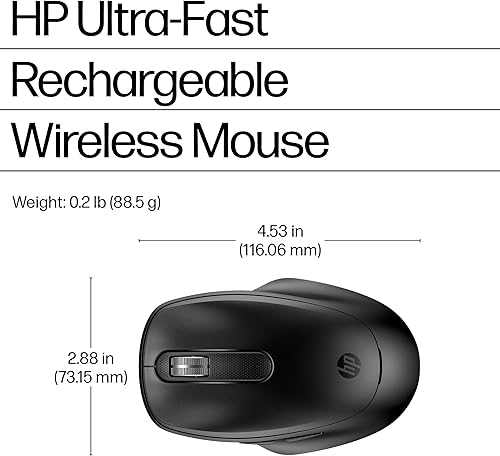 Miniatura 6 de HP Ratón inalámbrico recargable ultrarrápido 510, rueda de desplazamiento 2D, sin batería, 3 minutos de carga, diseño ambidiestro, 9C2F6AA