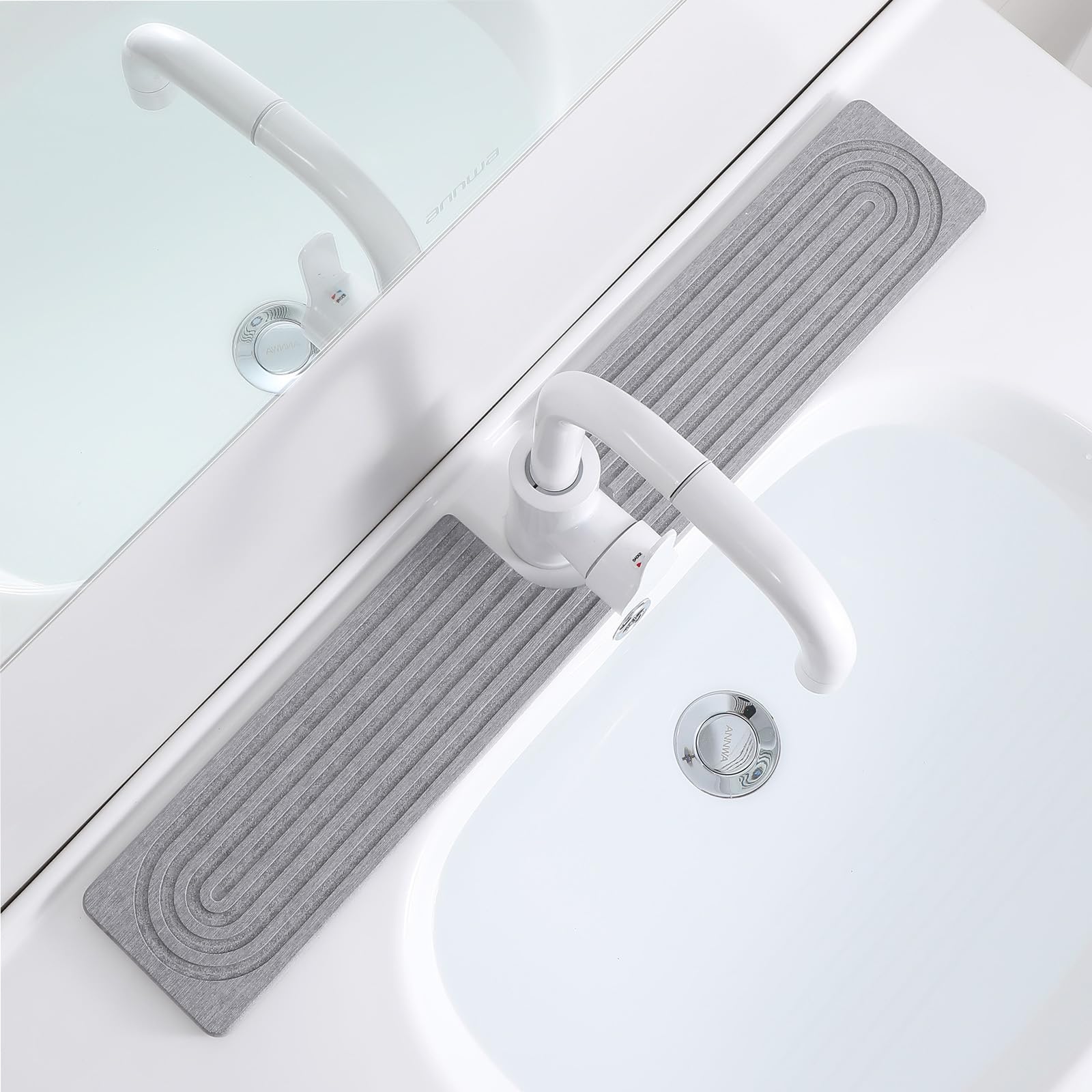 Spritzschutz Absorbierende Matte,U-förmig Wasserhahn Abtropfmatte Kieselgur | Super Saugfähiger Spülbecken Protektor Schnell Trocknend,Wasserhahn Spritzschutz Matte,für Küche Badezimmer (Grau, 40*10cm)