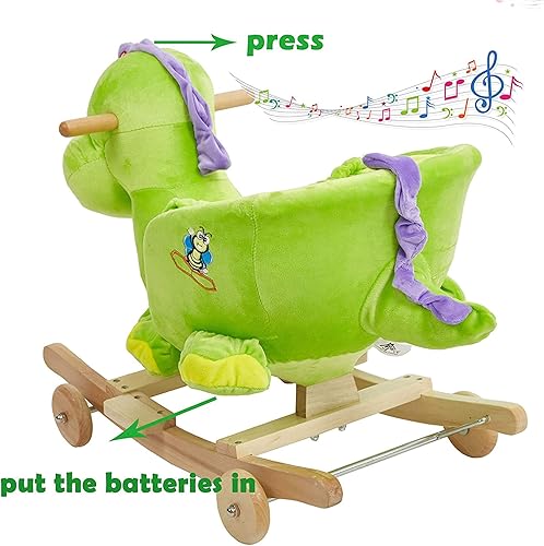 Miniatura 3 de LUCKYERMORE Caballo mecedor con música divertidacinturón de seguridadruedas Juguetes Baby 2 en 1 de madera de felpa Rocker Seat Ride-On con cinturón