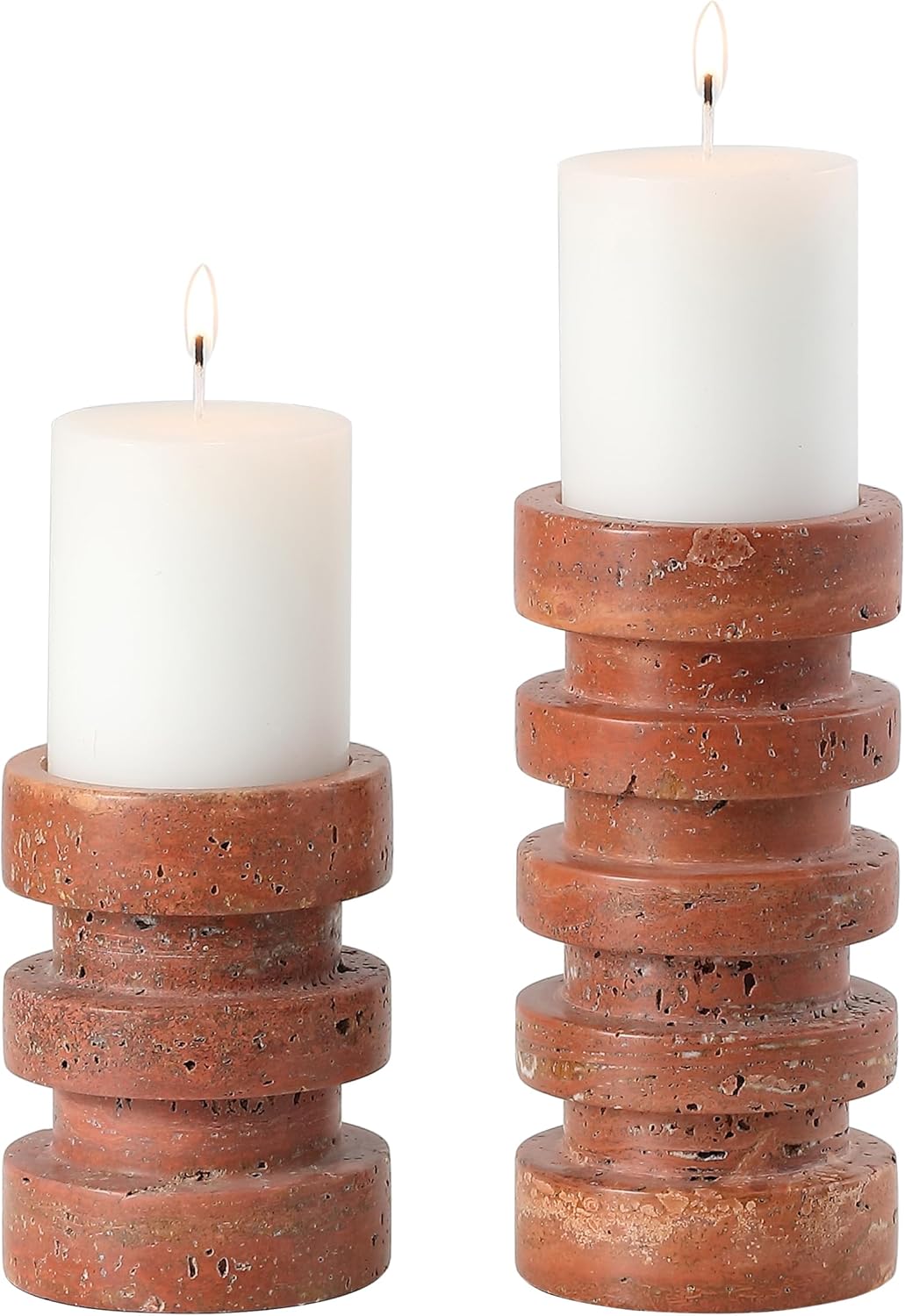 SAFAVIEH Home Collection Capri Candle Holder Set of 2 – Orange & Rust Finish, Decorative Accent for Dining Tables, Shelves, or Mantels