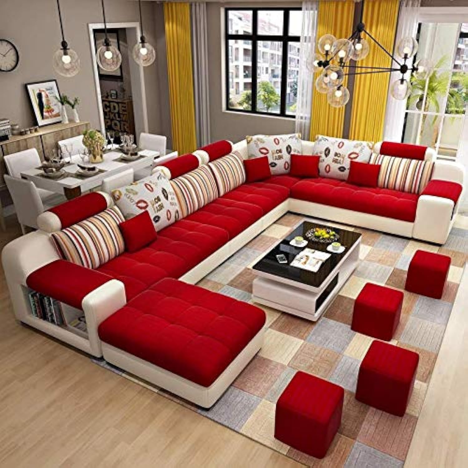 Good Luck Furniture Factory LLC Living Room Sofa - Sofa set - Fashion Fabric Sofa - Combination Set - Cafe Hotel Furniture - Simple Leisure Sofa (red)