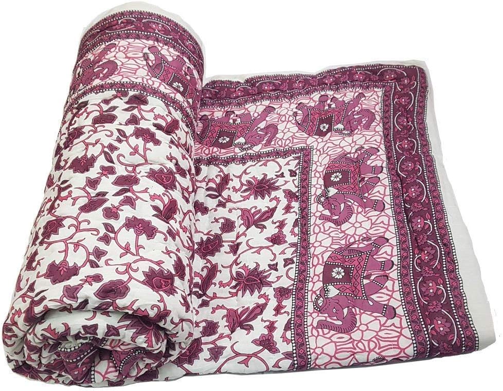 Namaste India Cotton Abstract Light Weight Jaipuri Razai Quilt (Pink , Single Bed)