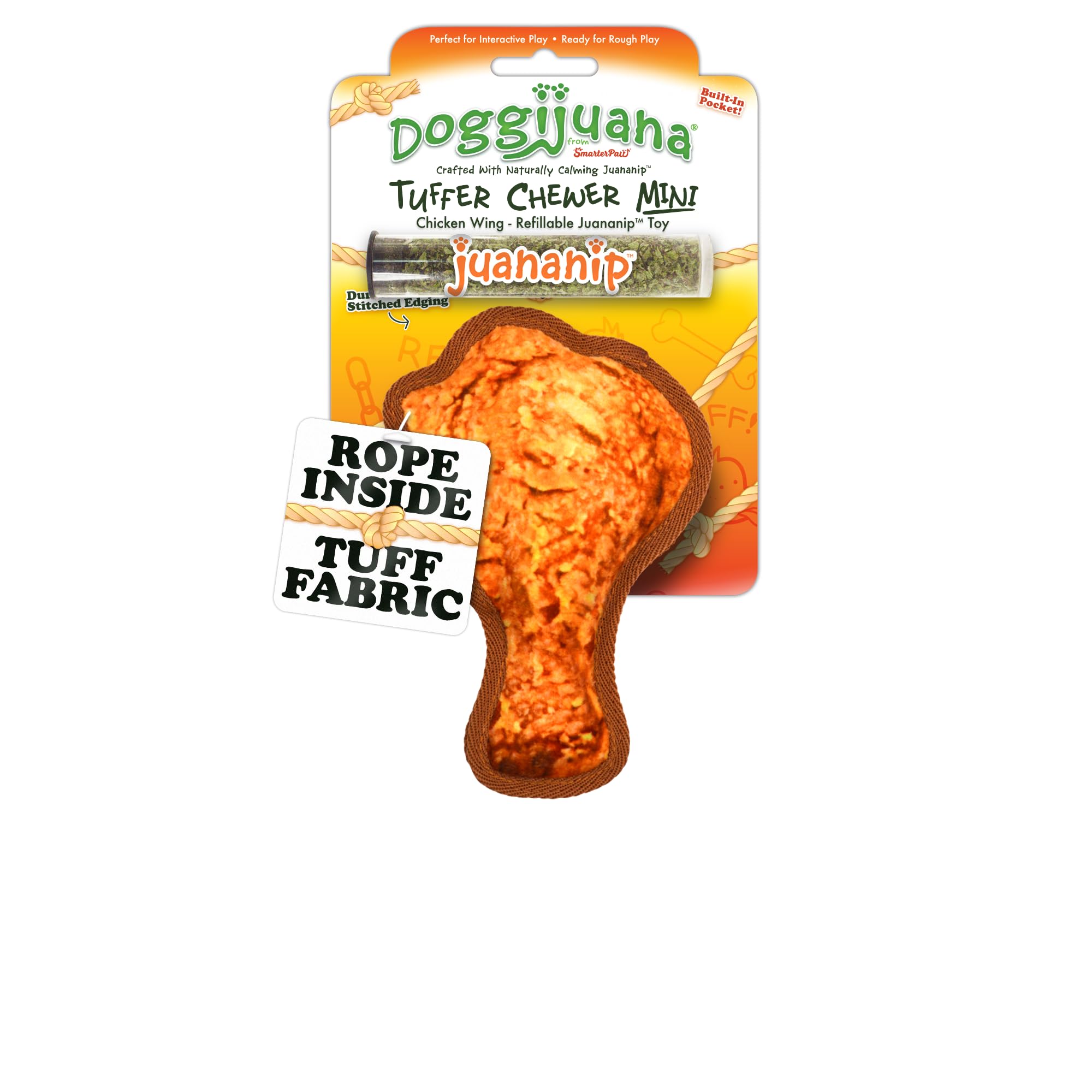 Doggijuana Mini Tuffer Chewer Dog Toy, Chicken Wing | Plush, Squeaky