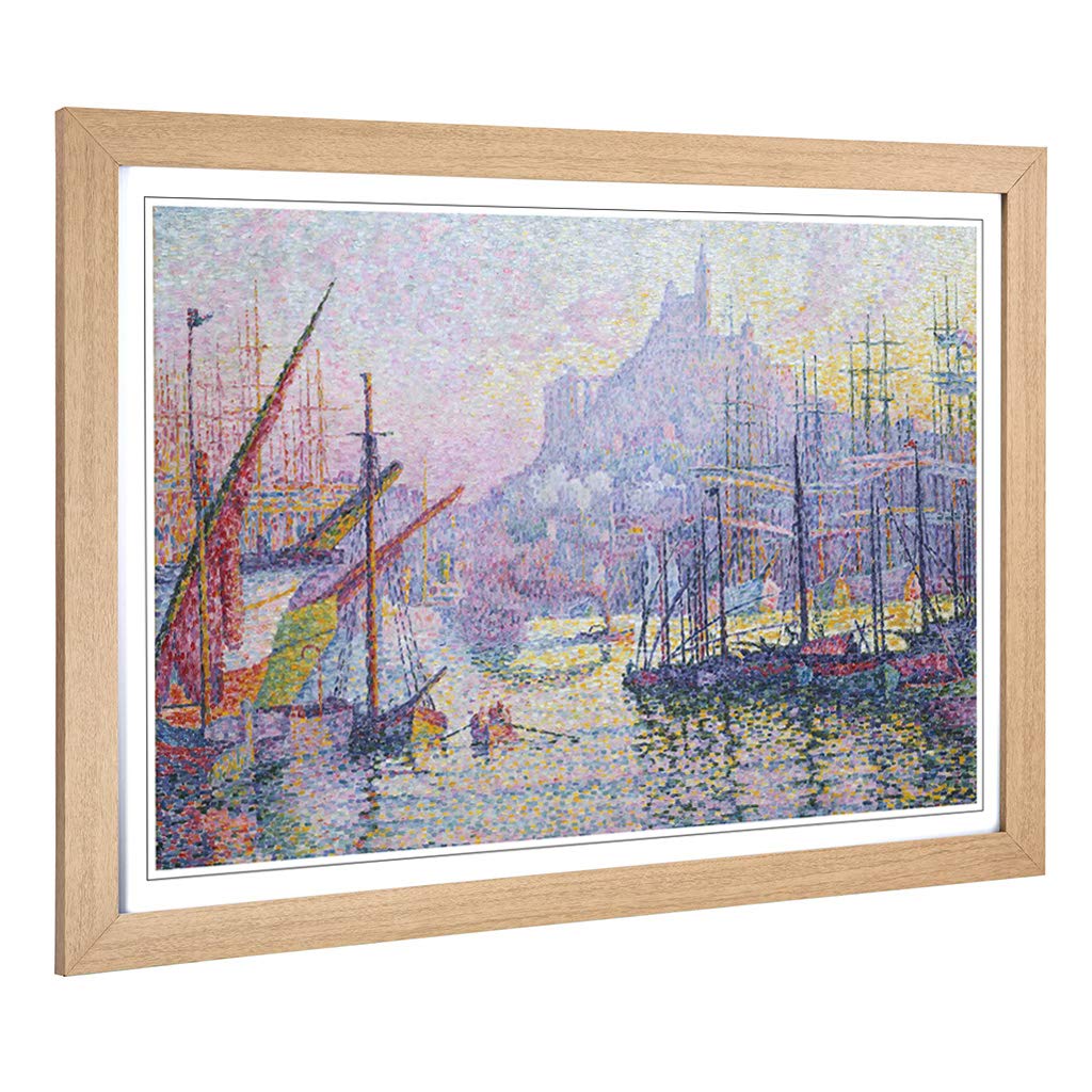 Big Box Art Framed Print of Paul Signac View pf The Port Marseilles Design | Wall Art Picture | Home Decor for Kitchen, Living Room, Bedroom, Hallway, Oak, A2 / 24.5x18 Inch / 62x45cm