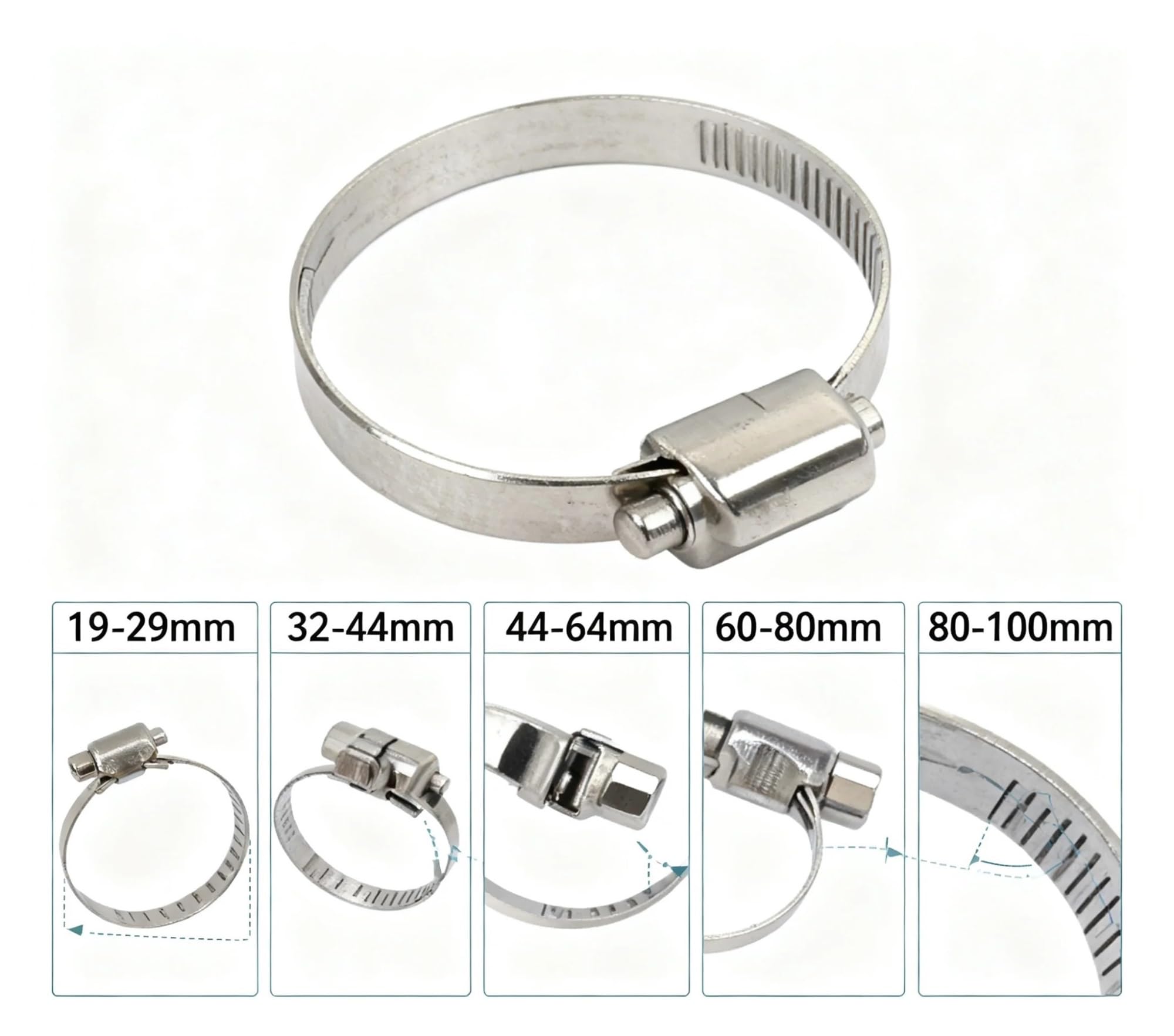 Kit De Abrazadera Ajustable, Abrazaderas Acero Inoxidable for Fijación Conductos Manguera, Conector Aire Y Agua Tipo Tijera 19-100mm, 10 Uds
