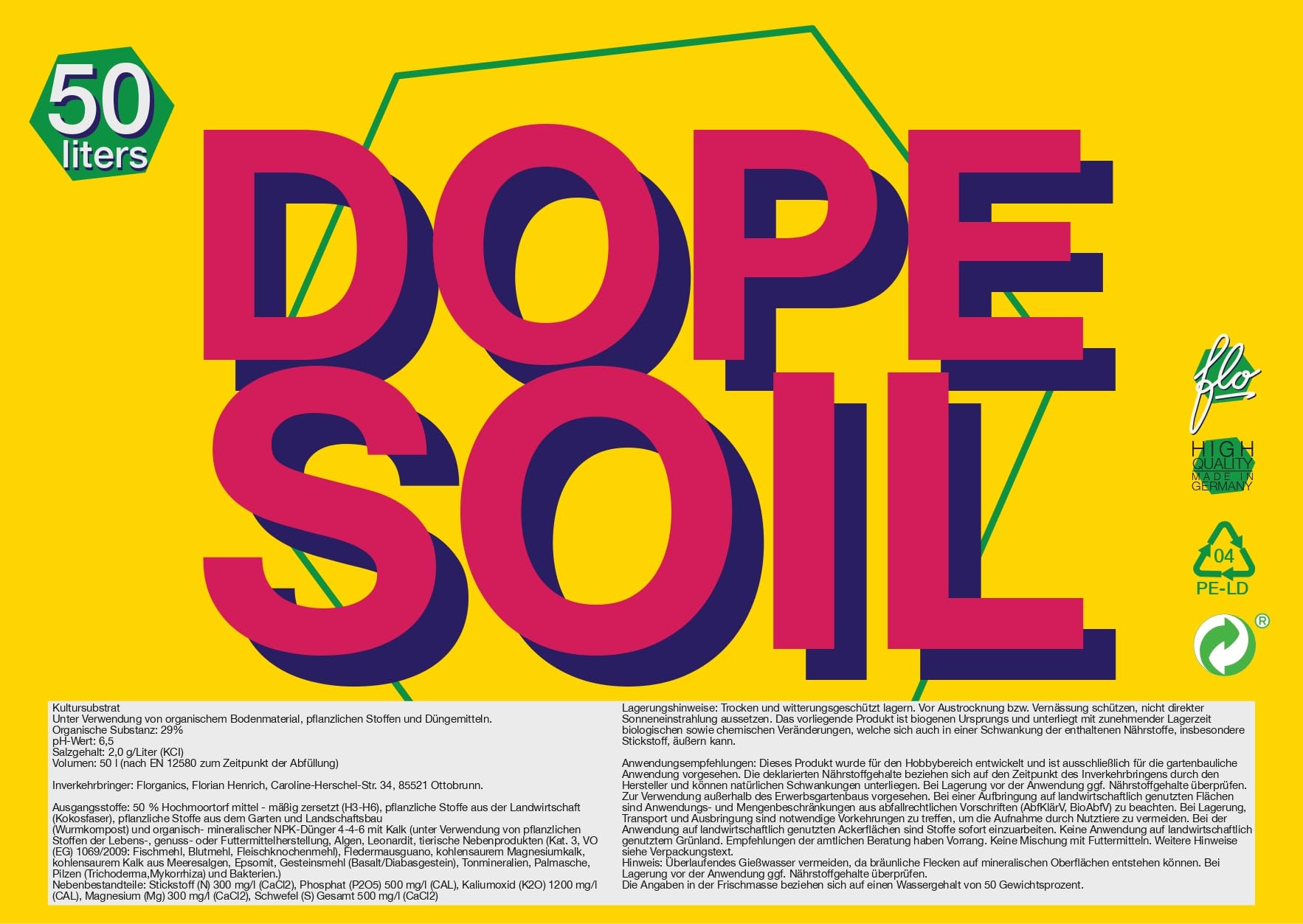 DOPE Soil - Living Soil mit extra CalMag | 50L | Florganics