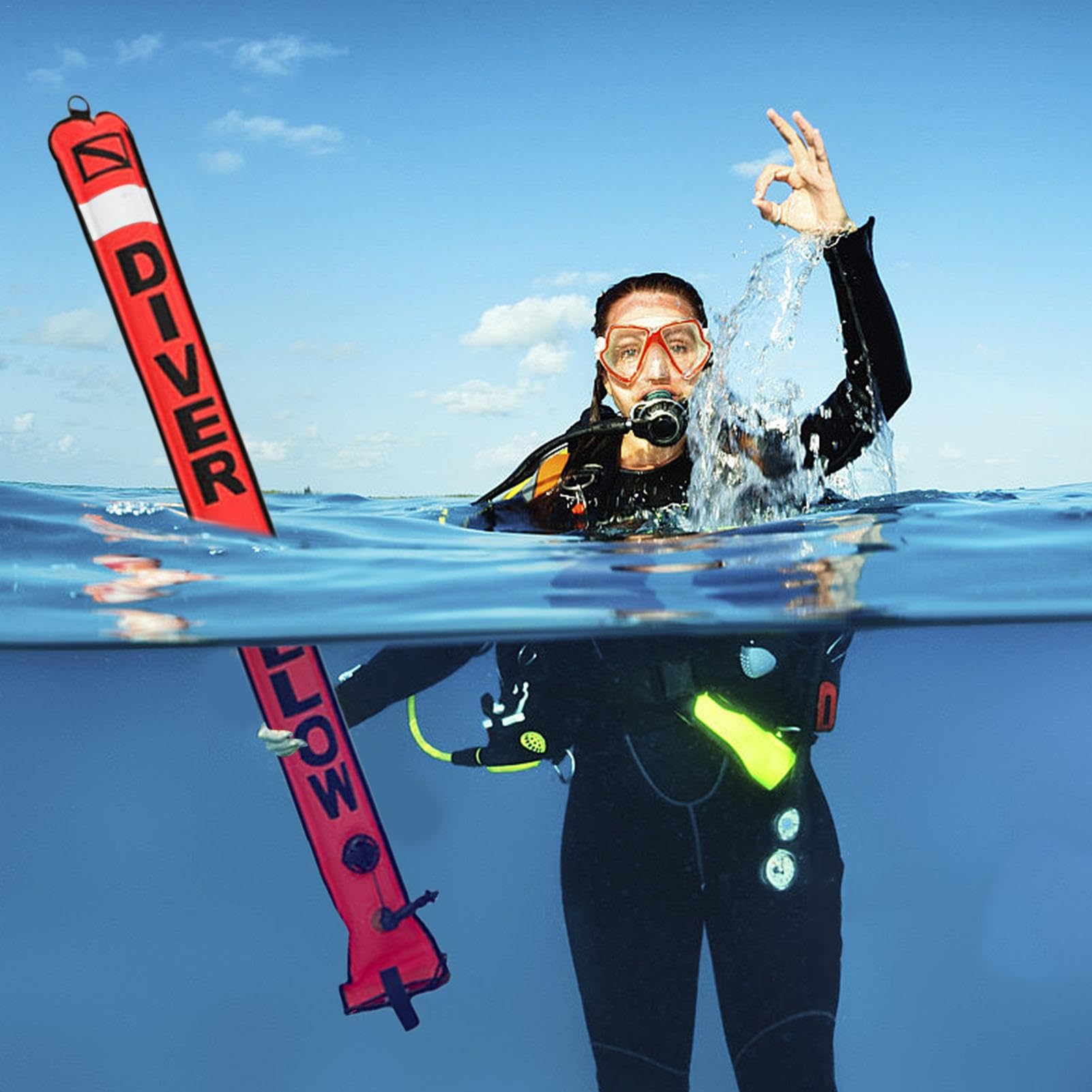 Surfaace Markierungsboje – Tauchboje unter Wasser, aufblasbares Tauchen | 210D Nylongewebe Tauchzubehör Ausrüstung Tauchboje Ausrüstung, aufblasbare Marker, Tauchboje zum Schnorcheln, 115 x 12,7 cm