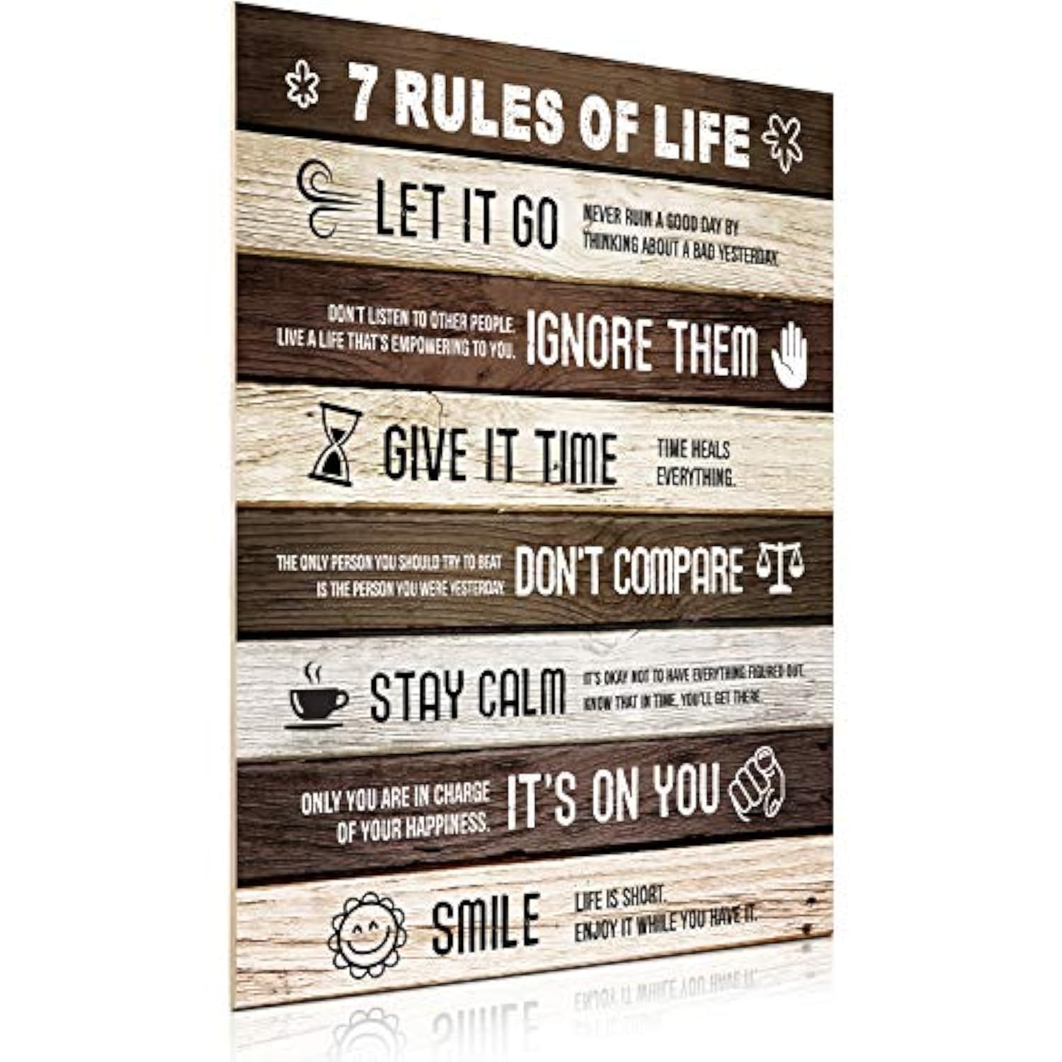 BPA7 Rules of Life Motivational Quotes Poster 13.8 x 11 Inches Wooden Inspirational Poster Vintage Art Wall Decor for Home Office College Dorm Classroom Gym School Decor (Dark Colors)
