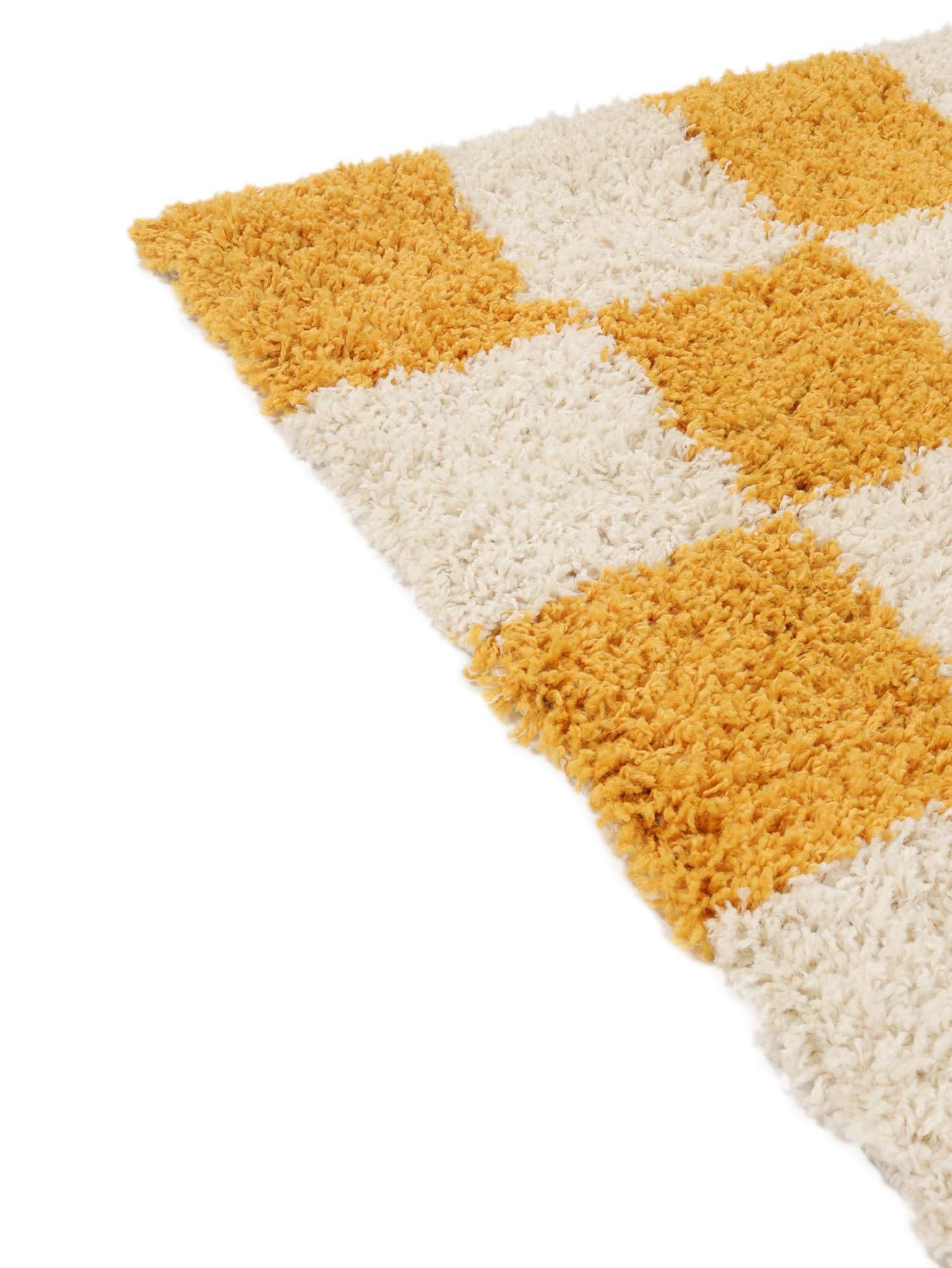 RugVista Chessie, Teppich, 140 x 200 cm, Rechteckig, Hoher Stapel, Wohnzimmer, Schlafzimmer, Nur chemische Reinigung, Oeko_tex_100, Gelb/Off Weiß