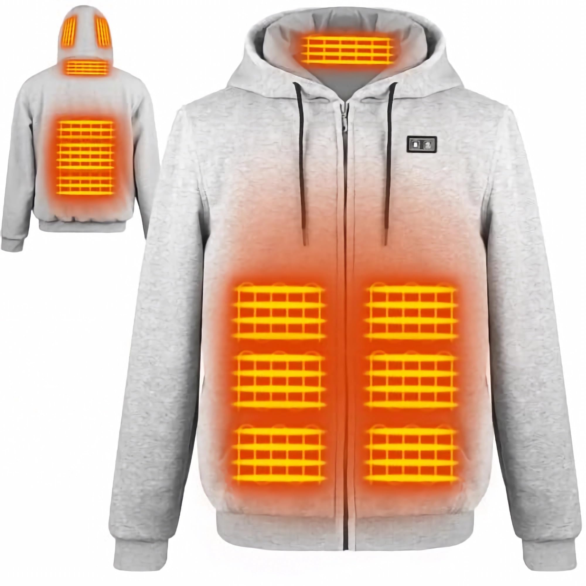 Felpa con Cappuccio Riscaldata Giacca con Cappuccio Riscaldante con e in Pile per Uomo e Donna - Giacca Termica Intelligente 6 Zone, 3 Livelli di Calore - Batteria 7.4V 16000mAh per Outdoor, Campeggio