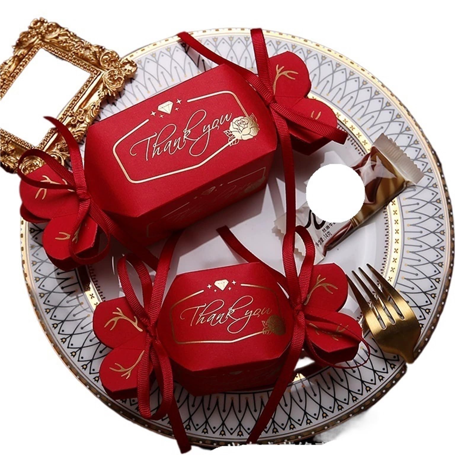 Boîte à bonbons de mariage et emballage cadeau anniversaire avec rubans 100pcs