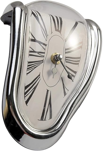 QOTSTEOS Melting Clock, Creative Surrealism Decorative Dali Watch, Modern Melting Shelf Clock Surreal Melting Distorted Wall Clock, Funny Home Decor Office Desks Watch Gift(silver), free size