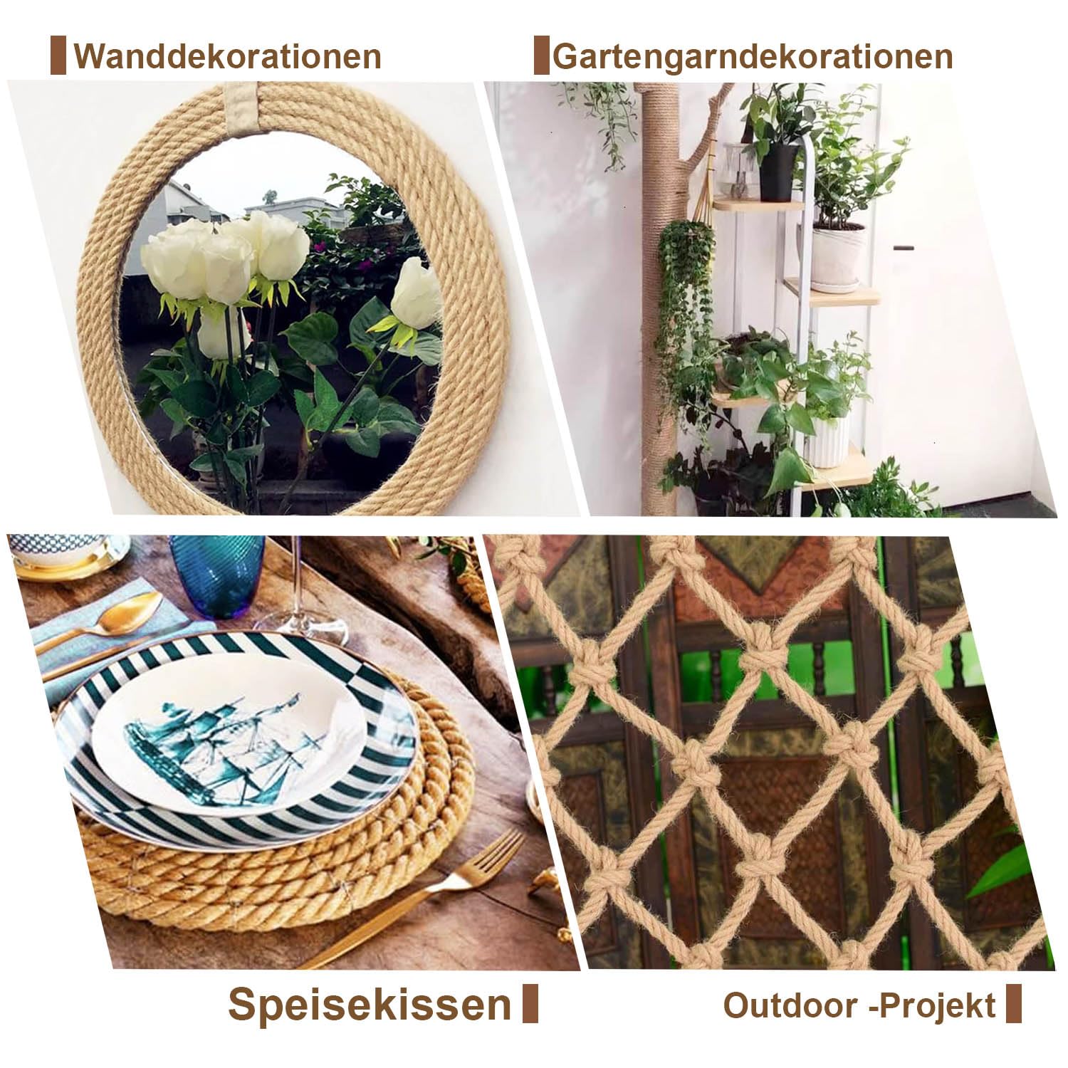 Lina jutowa, długość 10 m, sznurek jutowy o grubości 10 mm, 3-żyłowa lina jutowa, sznurek do majsterkowania, do majsterkowania, dekoracji domu, rzemiosła i wiązek, brązowa