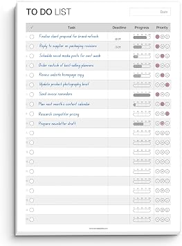 A5 To Do List Notepad Undated Daily Task Planner Pad with Priority, Progress Tracker & Deadlines Minimalist Productivity Planner Deskpad 120gsm Premium Paper 50 Sheet Checklist Notepad