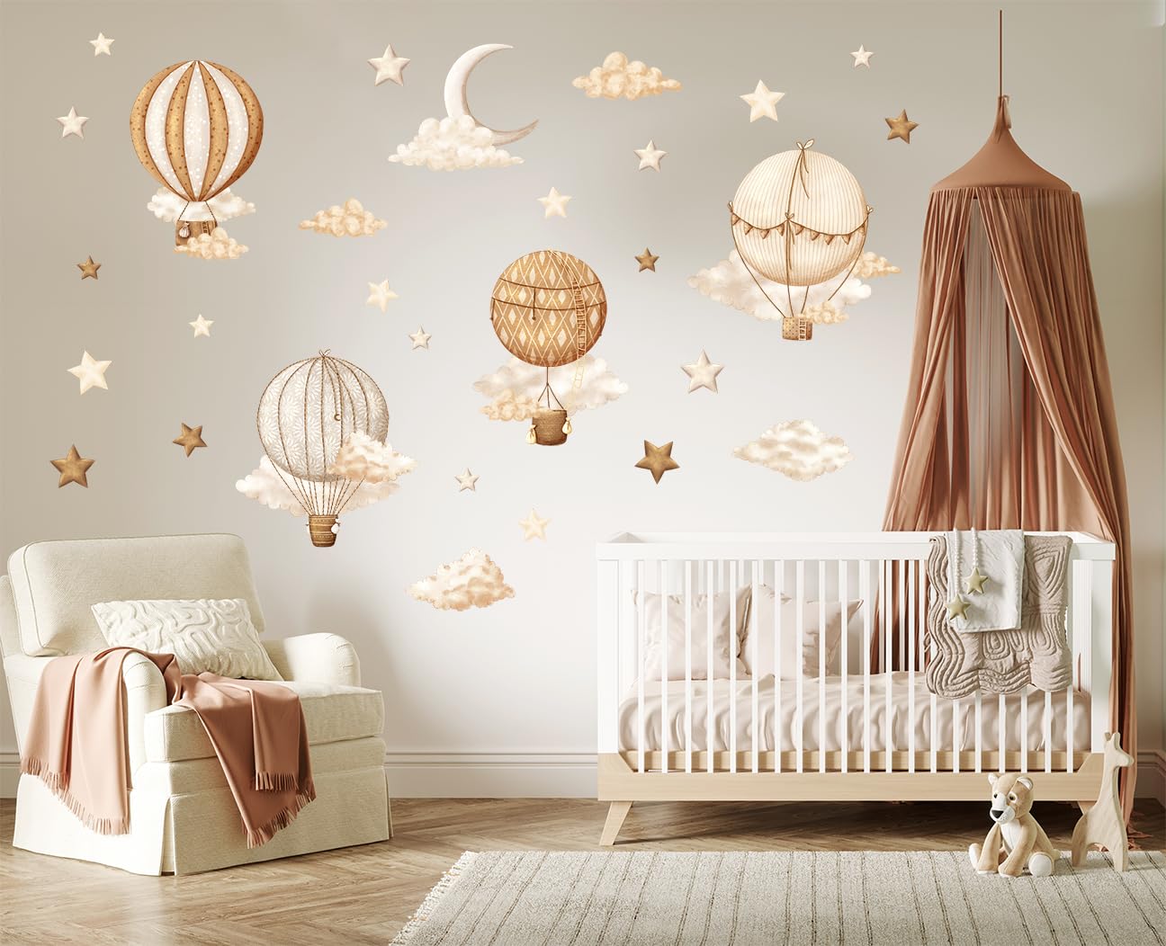 Pegatinas de Pared para Decorar Habitaciones Infantiles – Vinilos para Habitación de Bebé – 30 pegatinas individuales: marrón, beige y globos