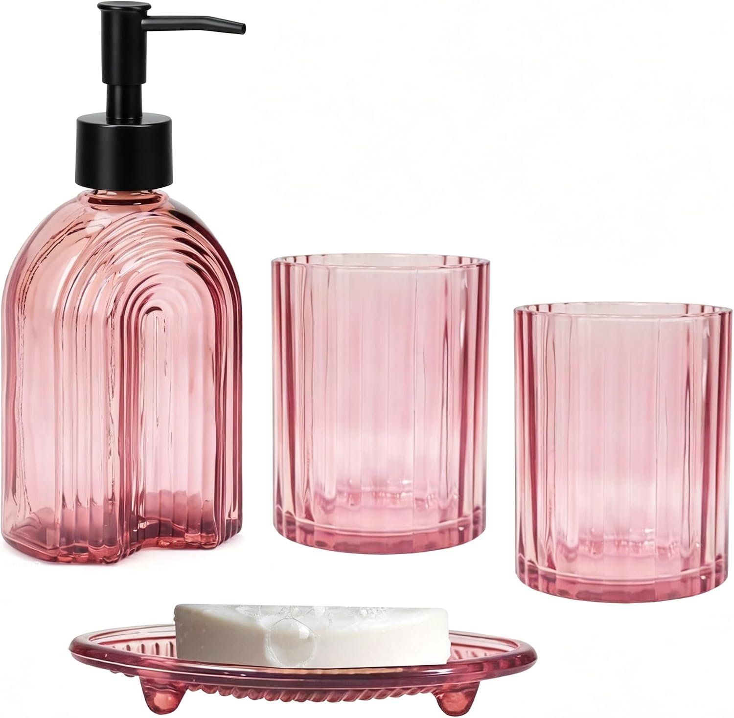 YYTSGG Glass Bathroom Accessories Set, 12oz, 4PCS, Blush