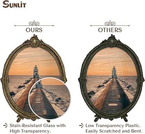 Miniatura 3 de Sunlit Portarretratos vintage de 8 x 10 pulgadas, marcos de fotos ovalados antiguos con parte frontal de cristal, exhibición de fotos de lujo, para