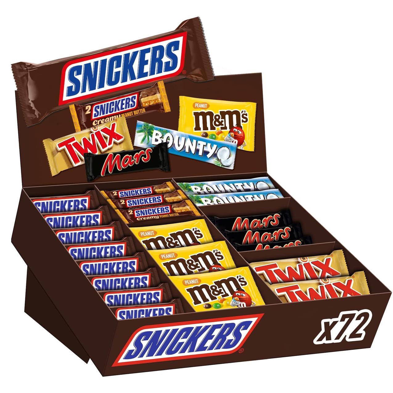 Snickers Mars Twix M&M's Bounty Schokoriegel-Box Großpackung 72 Riegel