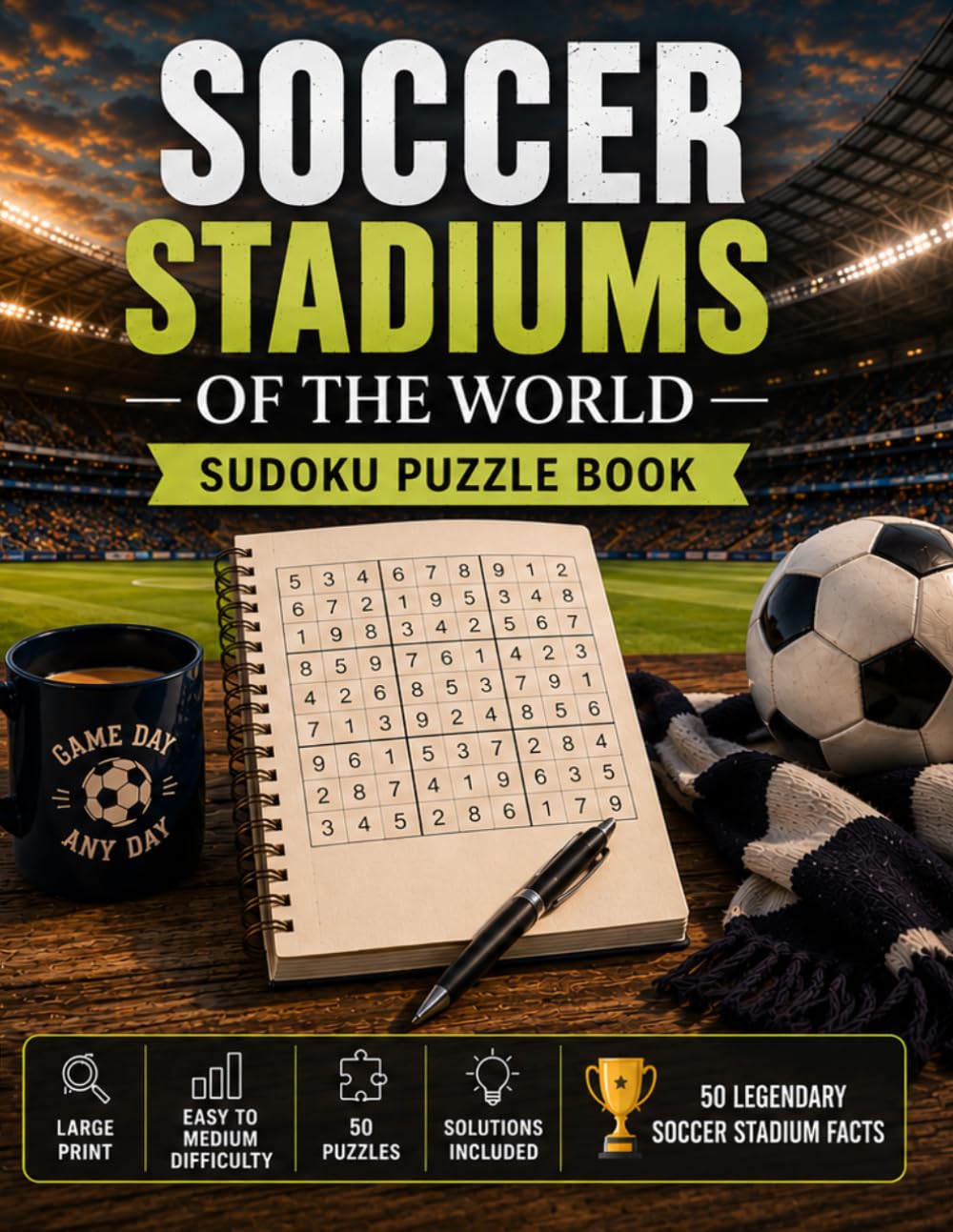 Soccer Stadiums of the World Sudoku: 50 Large Print Sudoku Puzzles Plus Fascinating Facts About Famous Soccer Stadiums Around The World (World Soccer Sudoku Collection)