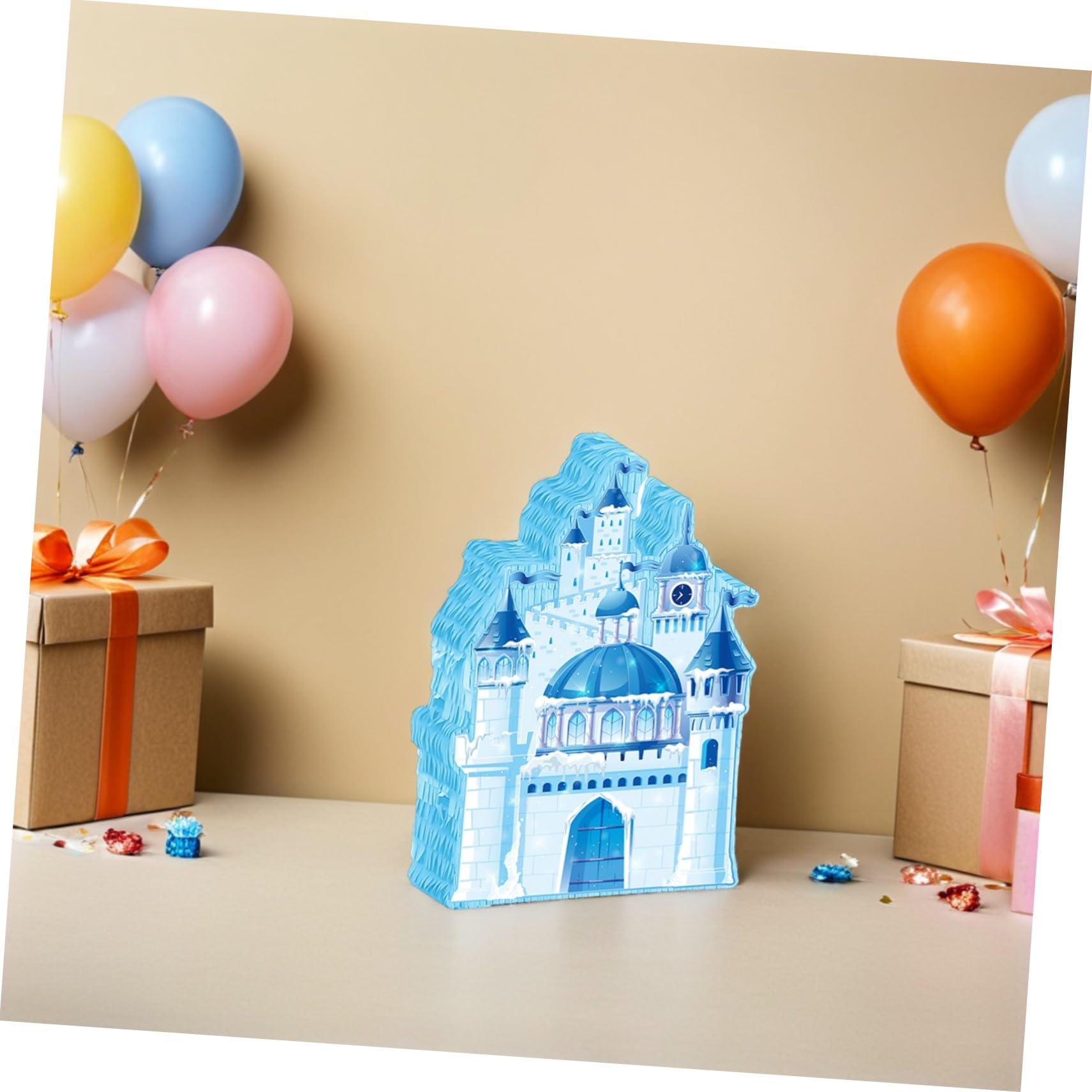 minkissy Pinata Castillo Princesa Azul Hielo Decoración Colgante para Fiesta Infantil Cumpleaños con Antifaz y Confeti Soporte para Dulces y Fotos