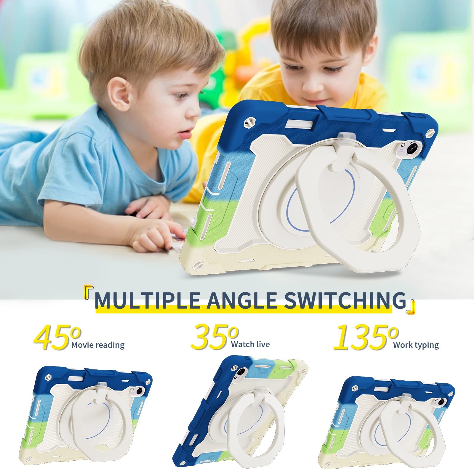 Custodia protettiva completa, resistente, per Huawei Matepad Air da 11,5 pollici, supporto girevole a 360°, tracolla, portapenne e anello per impugnatura, custodia antiurto per bambini e adulti (blu