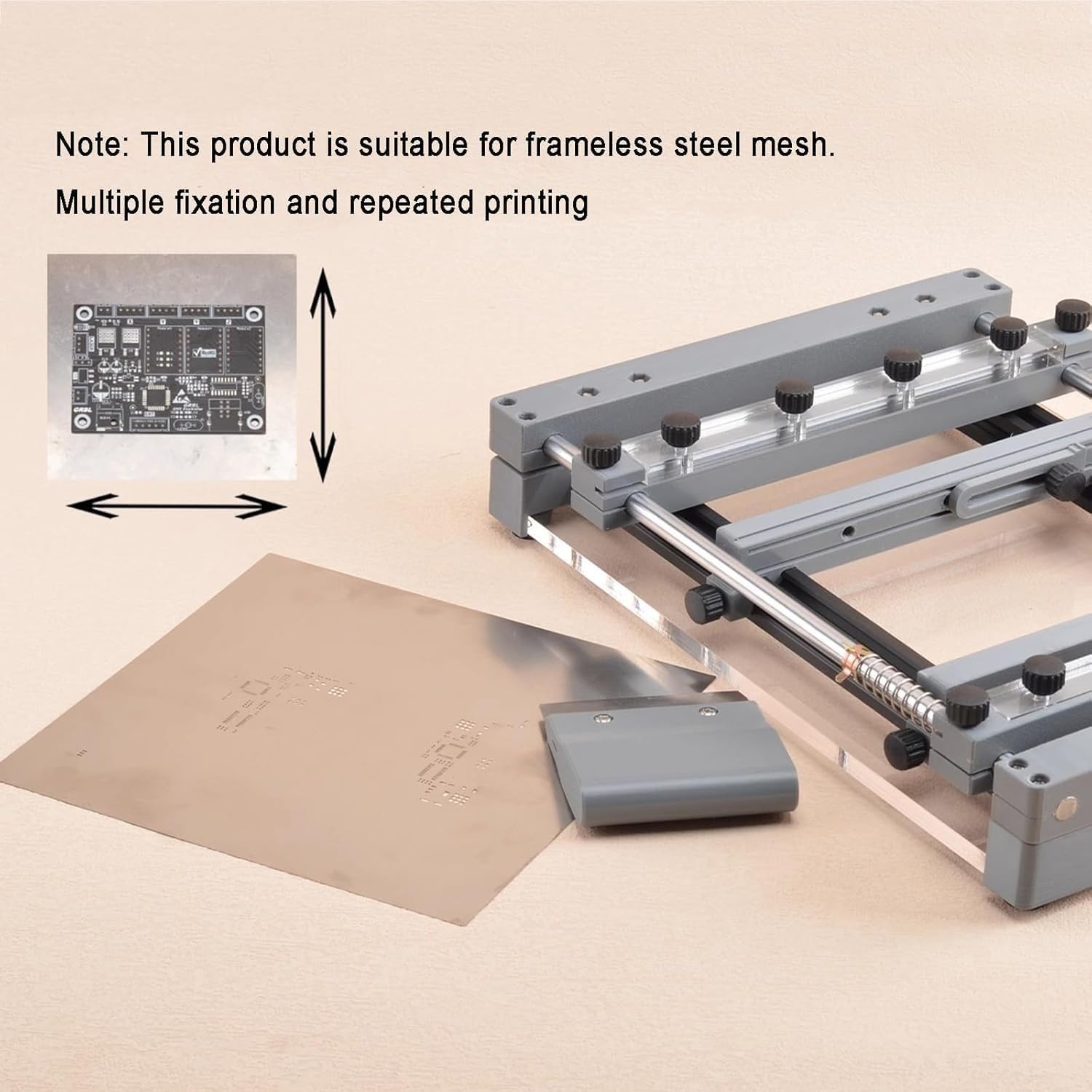 SMT - Mesa de impresión manual de pasta de soldadura, impresora de plantillas de PCB con marco ajustable, posicionamiento preciso para aficionados y fabricación de PCB de negocios pequeños (150 x 150