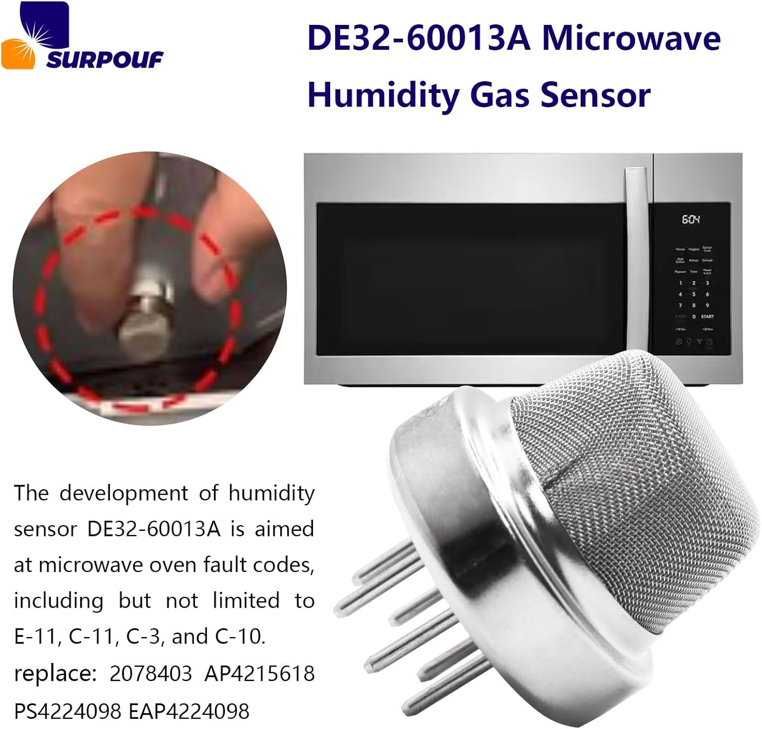 DE32-60013A Microwave Humidity Gas Sensor DE32-60011A Fits for Samsung Kenmore Maytag Amana Jenn Air Microwave Replaces 2078403 AP4215618 PS4224098 EAP4224098