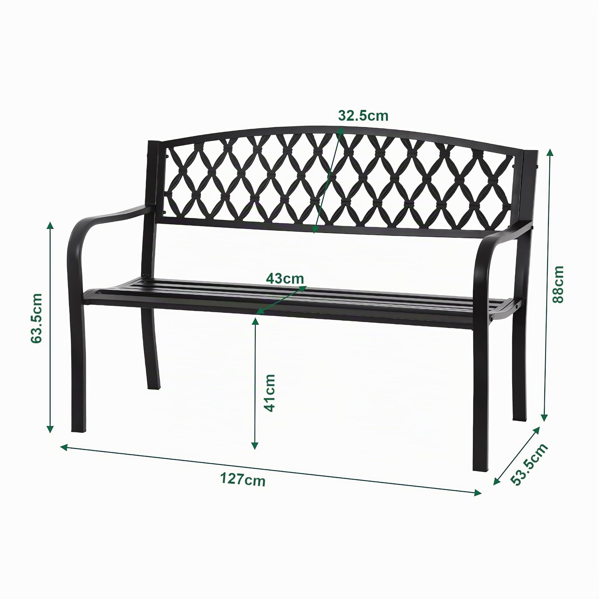 casa.pro Gartenbank Opsasar Weiß für 2-3 Personen Stahl 127 x 54 x 88 cm Gartenmöbel Sitzbank mit Rückenlehne witterungsbeständige Bank für Außenbereich
